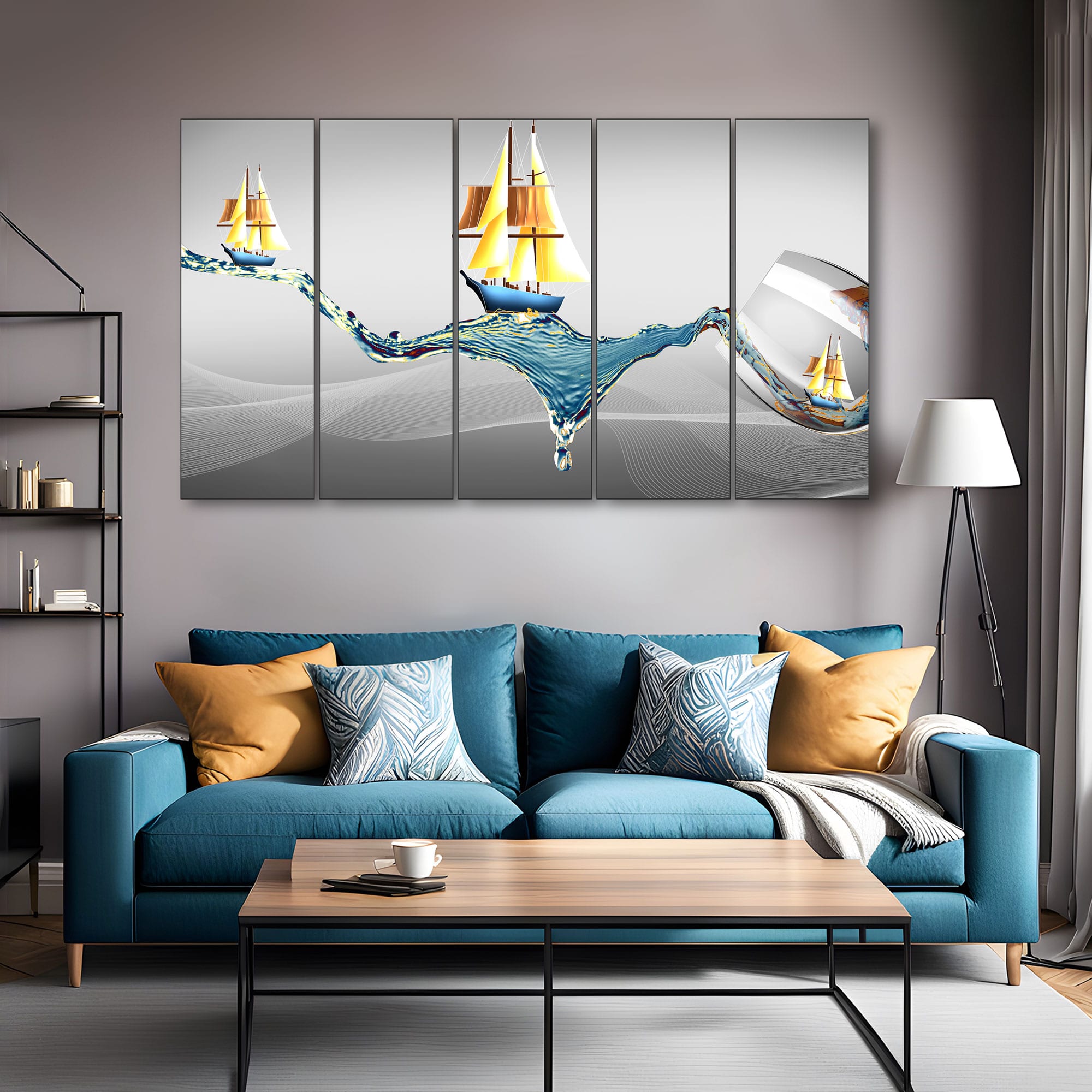The Castle Decor Abstract Wall Painting Wooden Framed 27x48 Inch for Living Room (Style 7) - The Castle Decor