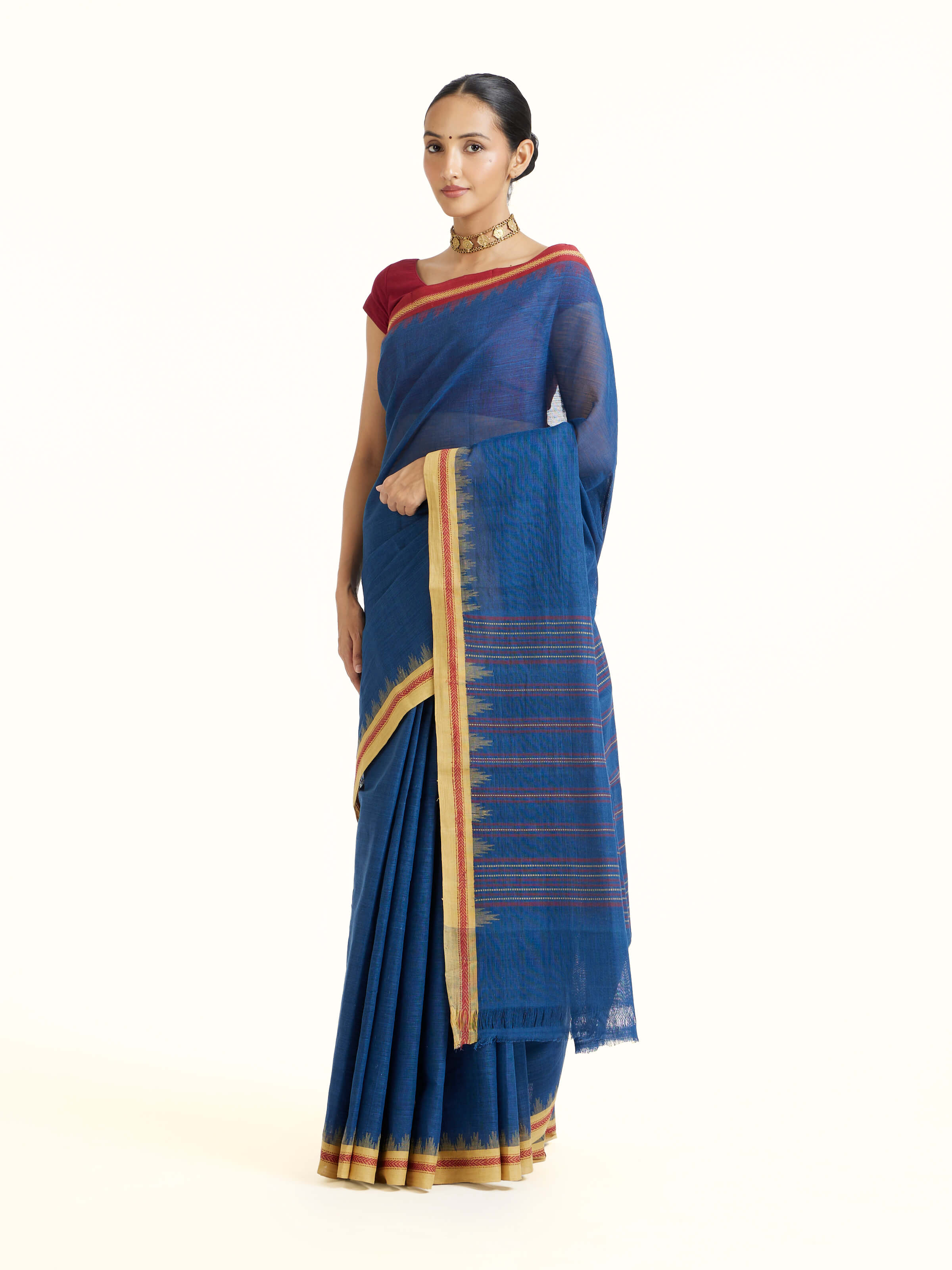 Blue Natural Dyed Cotton Saree