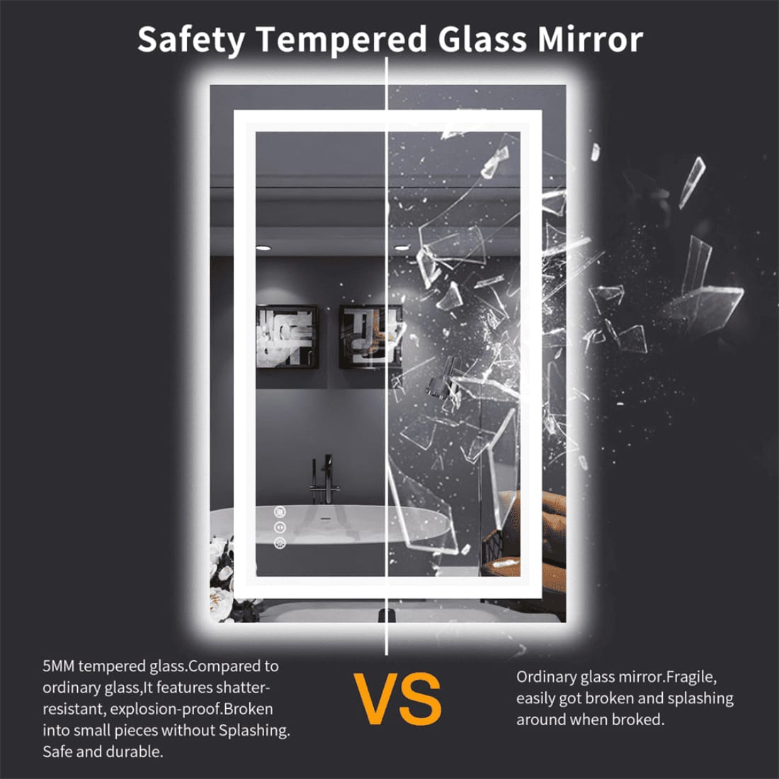 Rectangle  Vanity Mirror with Lights Modern LED Mirror