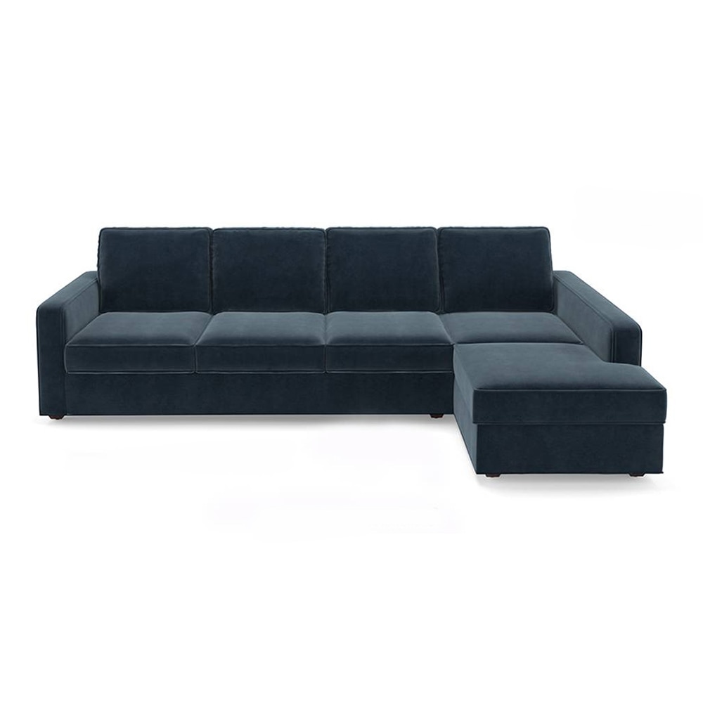 Apollo Compact Sofa (Colour : Sea Port Blue Velvet, Cushion : Soft, Back Type : Regular, Seating Capacity : Right Aligned 3 Seater + Right Aligned Chaise) - Urban Ladder