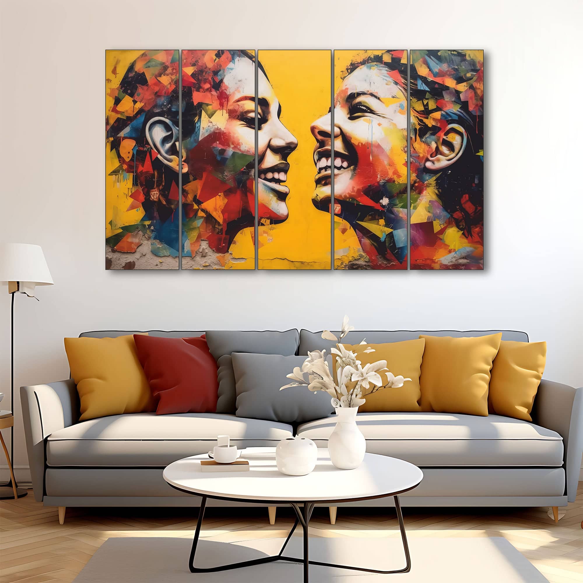 The Castle Decor Multiple Women Wall Art Set of 5 Wooden Framed Digital Painting 27x48 Inch - The Castle Decor