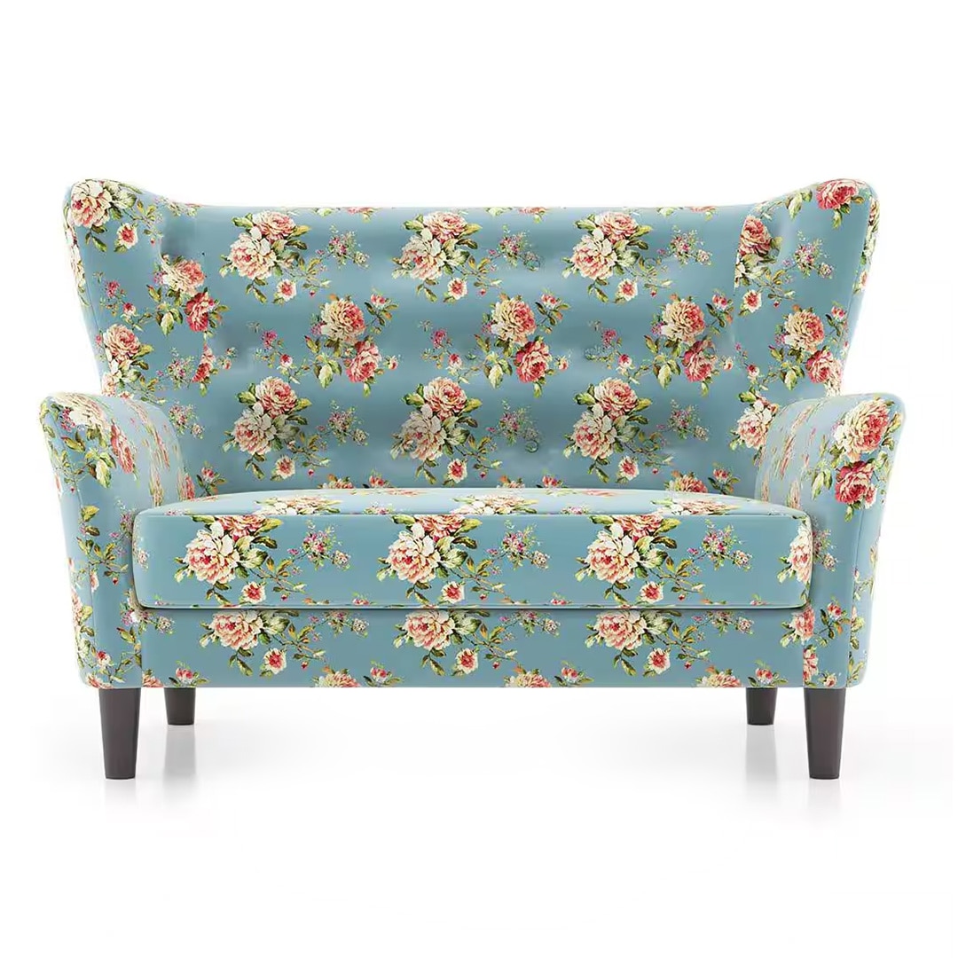 Frida 2 Seater Fabric Loveseat In Dusty Teal Floral Colour