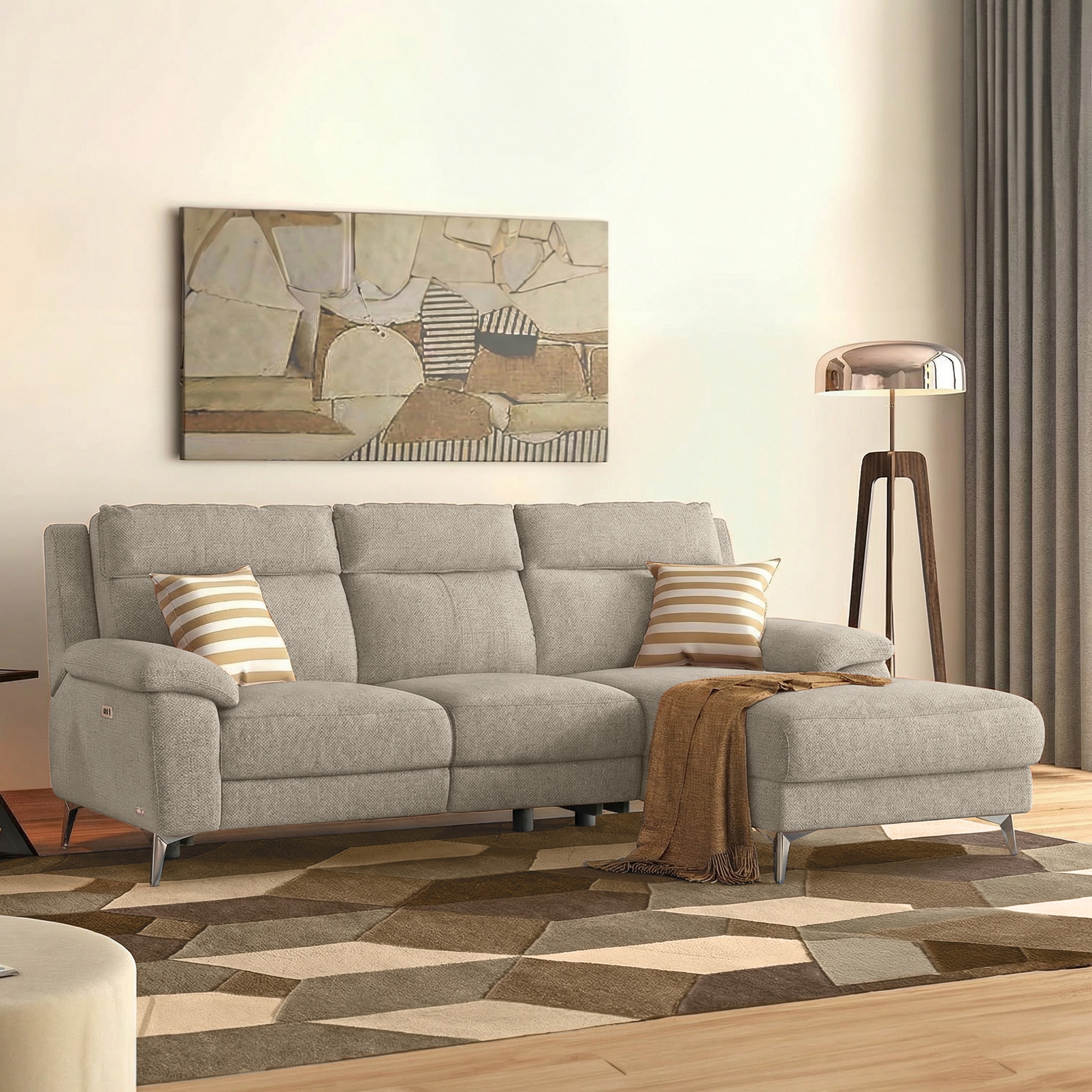 Emila Fabric Left Aligned Three Seater Sectional Recliner in Fossil Weave Colour - Urban Ladder