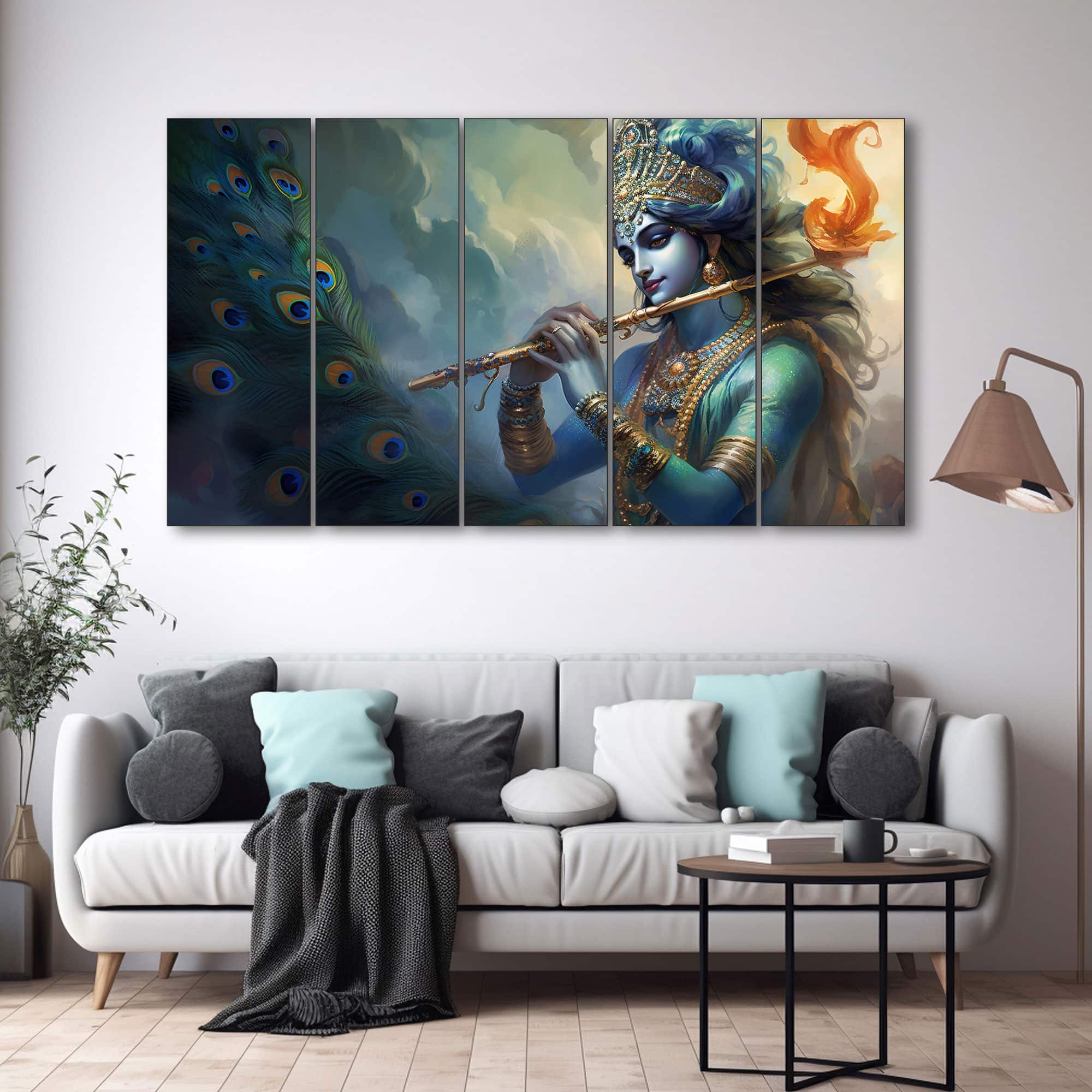 The Castle Decor Krishna Ji Wall Painting Wooden Framed 27x48 Inch (Style 13) - The Castle Decor