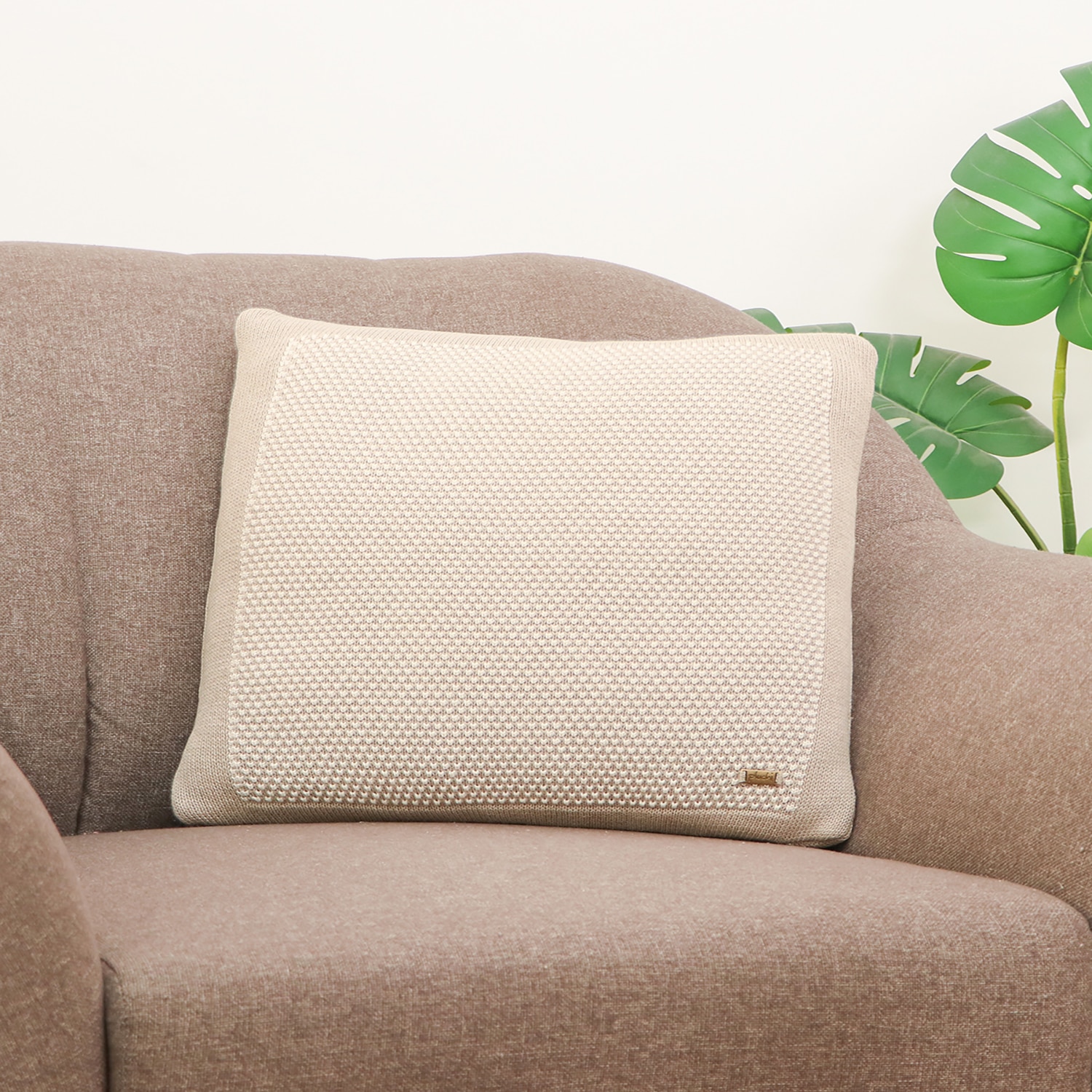 Florence Beige Melange Natural Cushion Cover 16X16  Inches - Pluchi