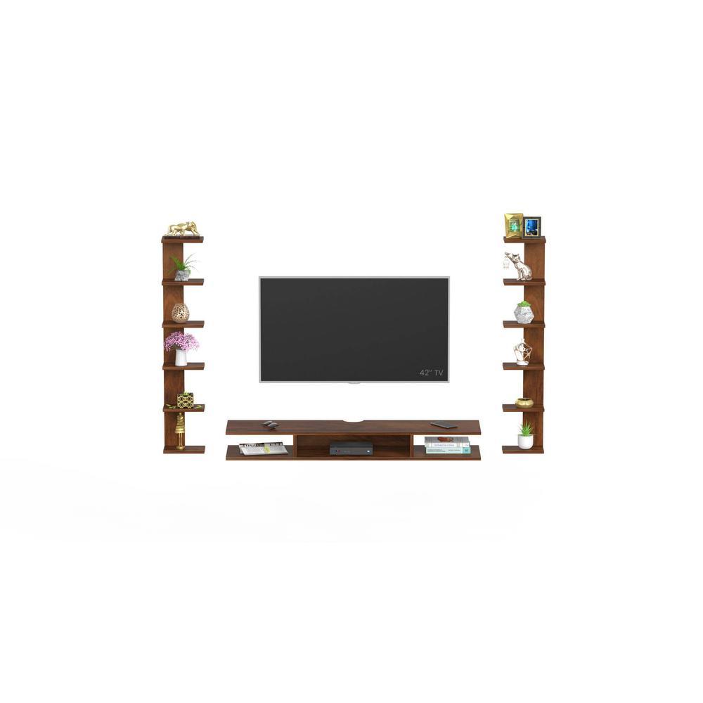 Estoye Engineering Wood Wall Mount TV Entertainment Unit Set Top Box Stand/TV Cabinet with Shelves for Books & Décor Display Unit, Ideal for 55” (Brown Maple)