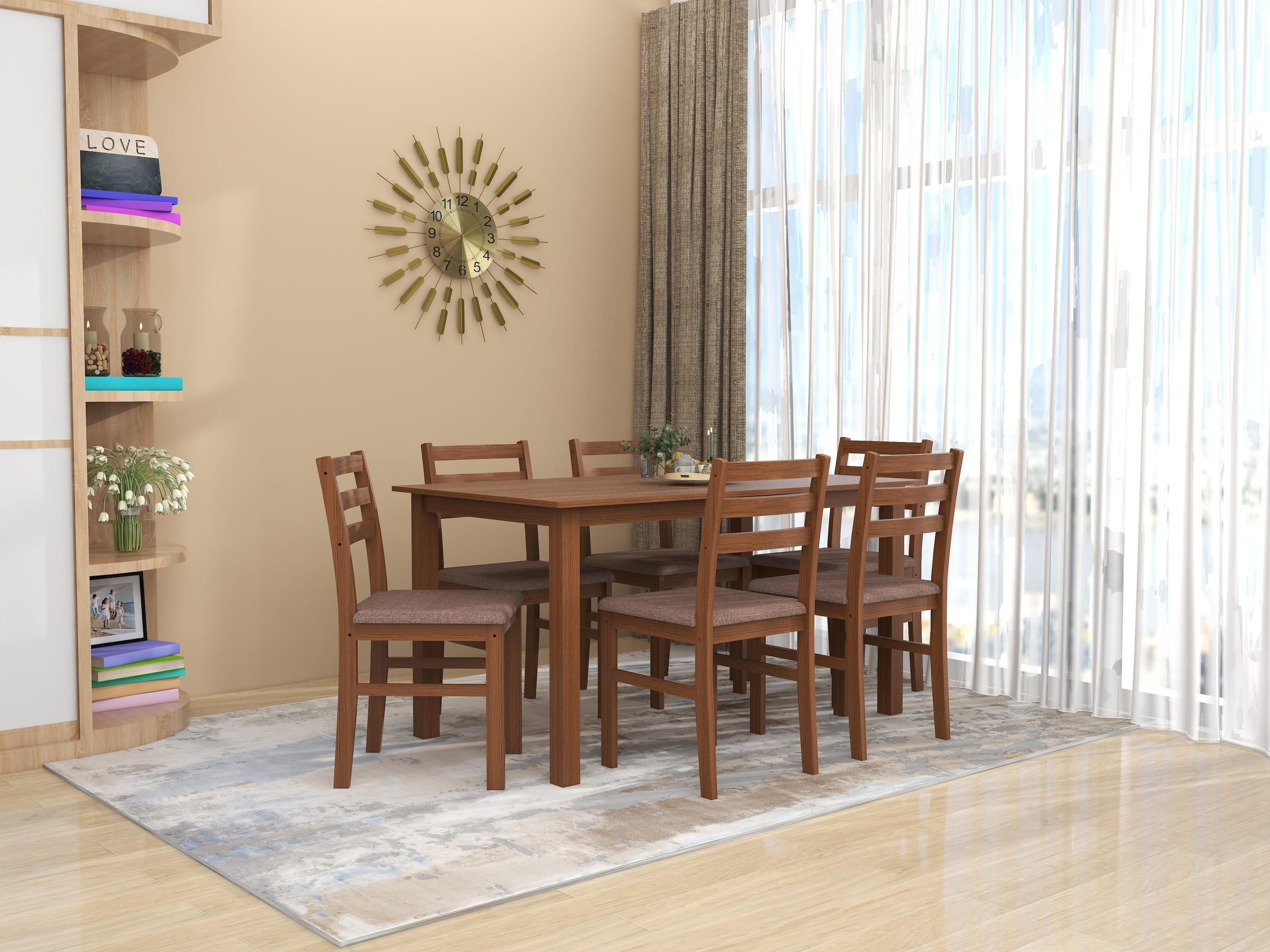Seattle Starter Dining Set 1+6 (Rubberwood, Antique Oak Finish)