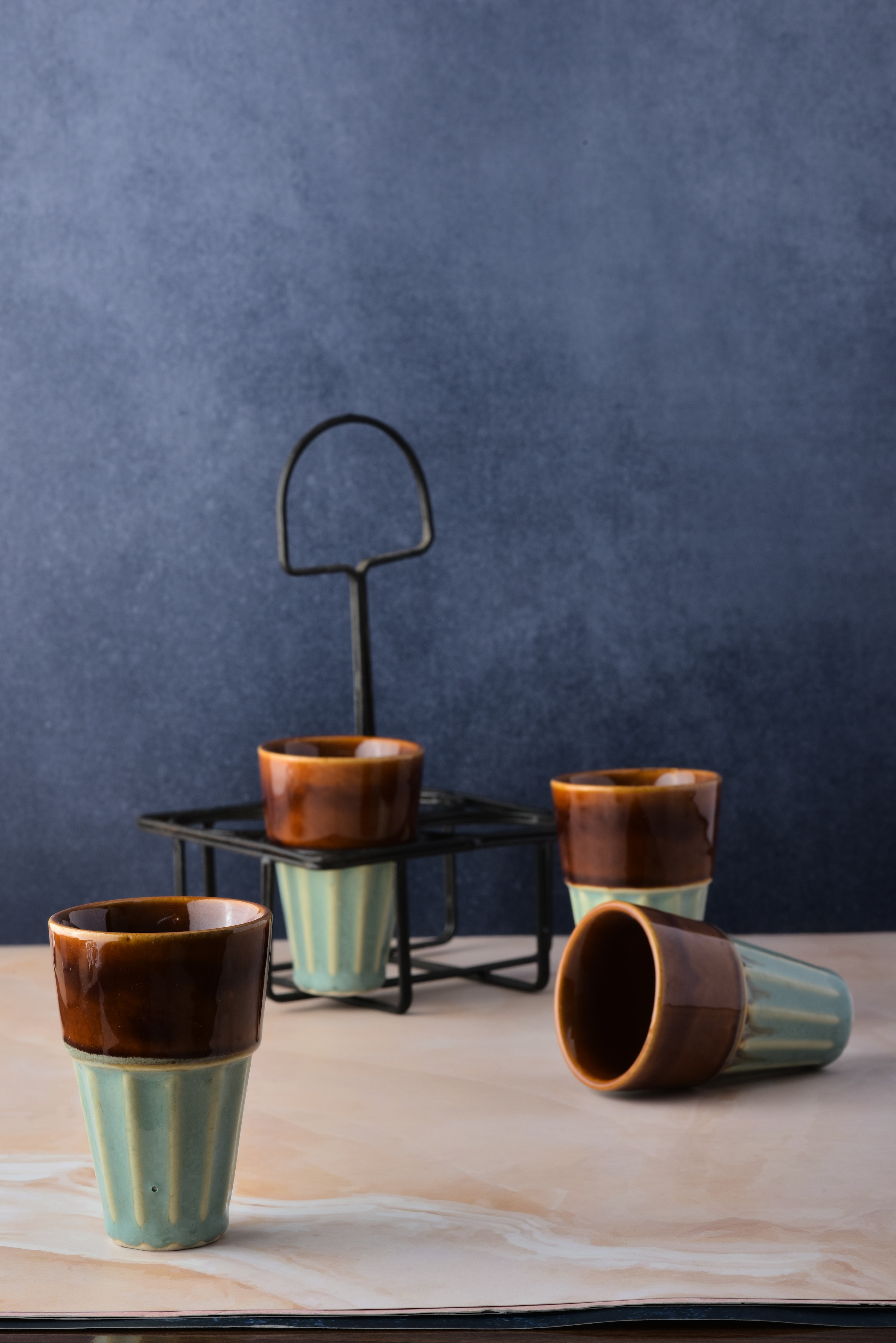 Turquoise Kulhad Caddy Tea Cup Set – Set of 4 - Simply Soho