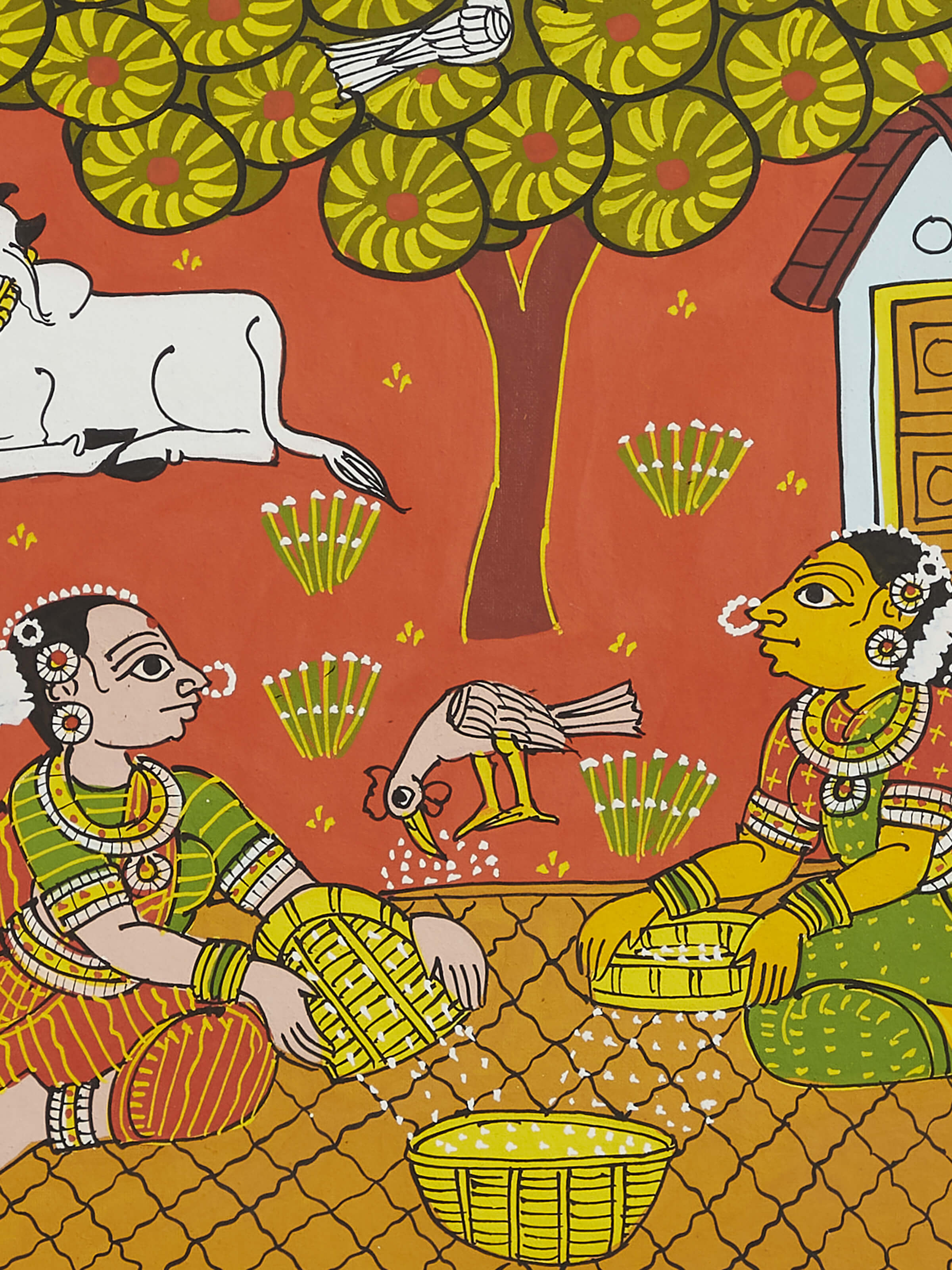 Detailed view of Cheriyal Village Women Painting, highlighting the traditional elements and artistic style