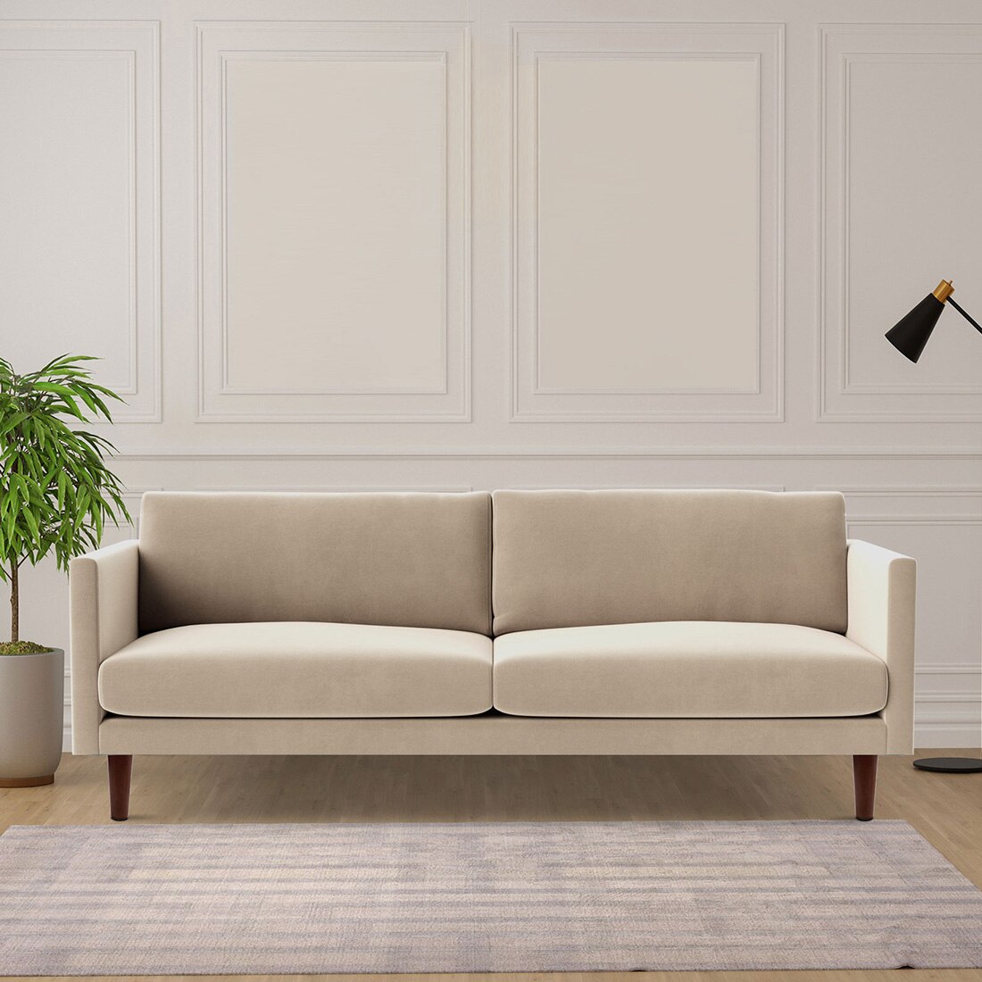 Tharoli Velvet 3 Seater Sofa in Cream Colour - Home Lifestylez