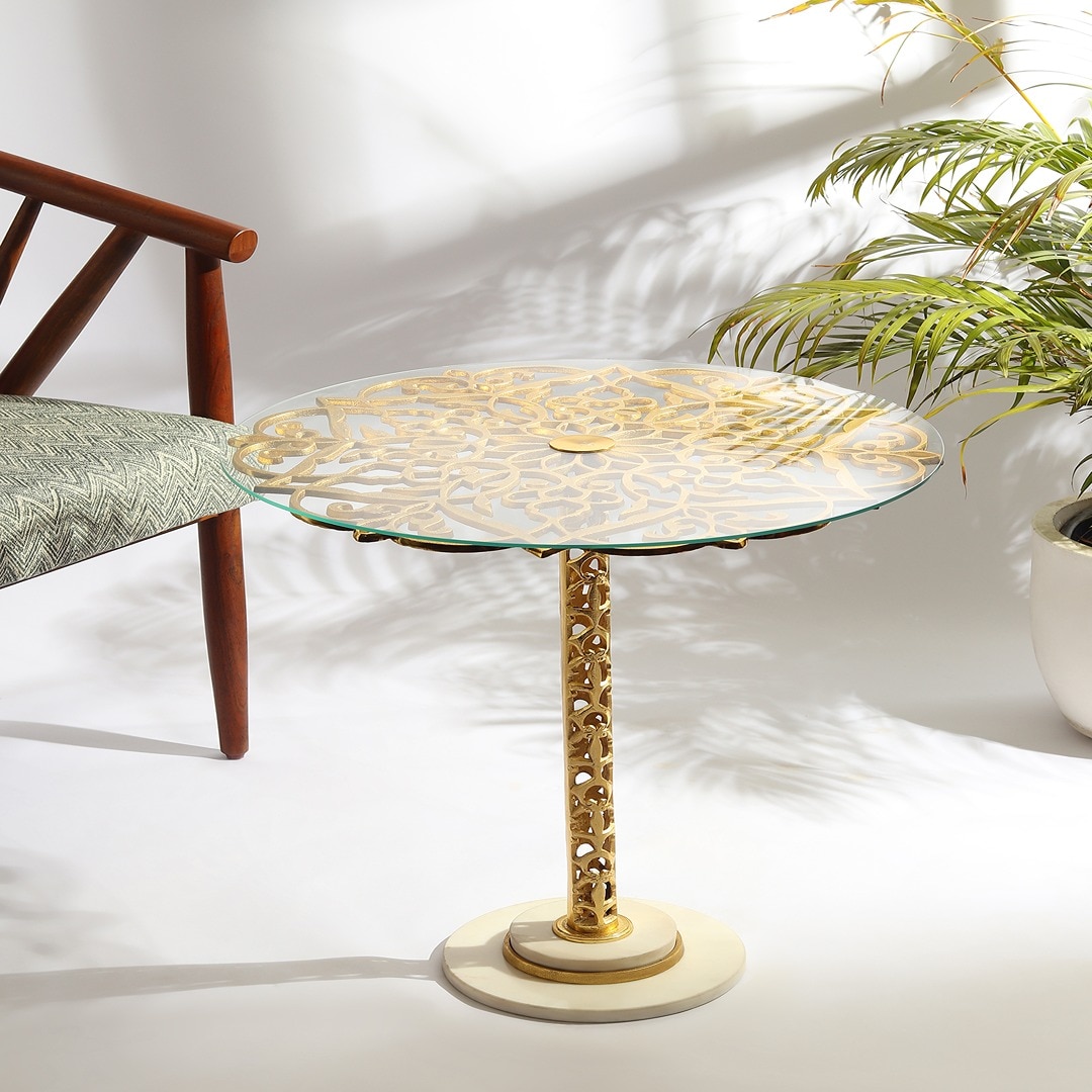 Aurum Marble Table by De Maison Decor in Classical Design in Gold Finish - De Maison Decor
