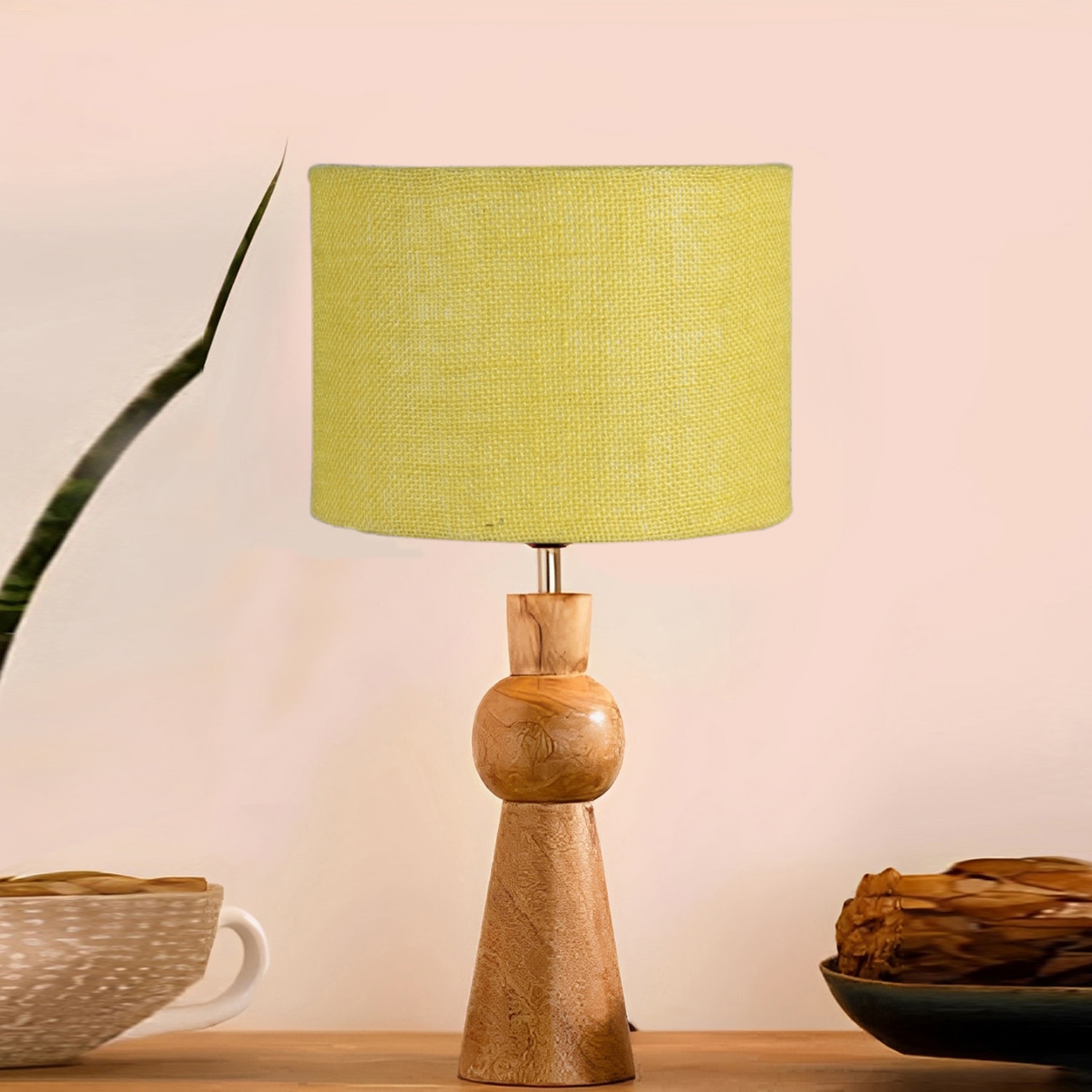 Devansh Yellow Jute Table Lamp With Wood Natural Base (7X18.25 Inches)-17