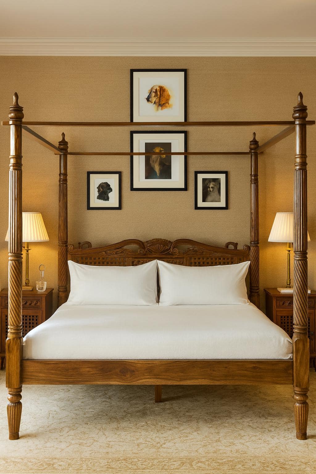 Carved Sheesham Wood Poster Bed