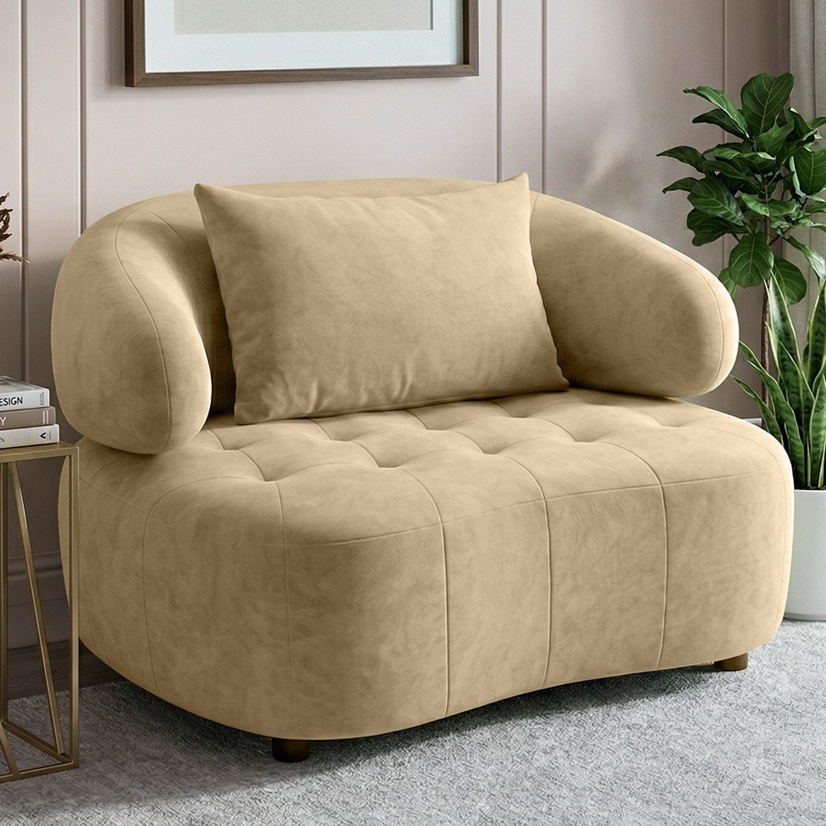 Henry Velvet 1 Seater Sofa Beige Color - Home Lifestylez