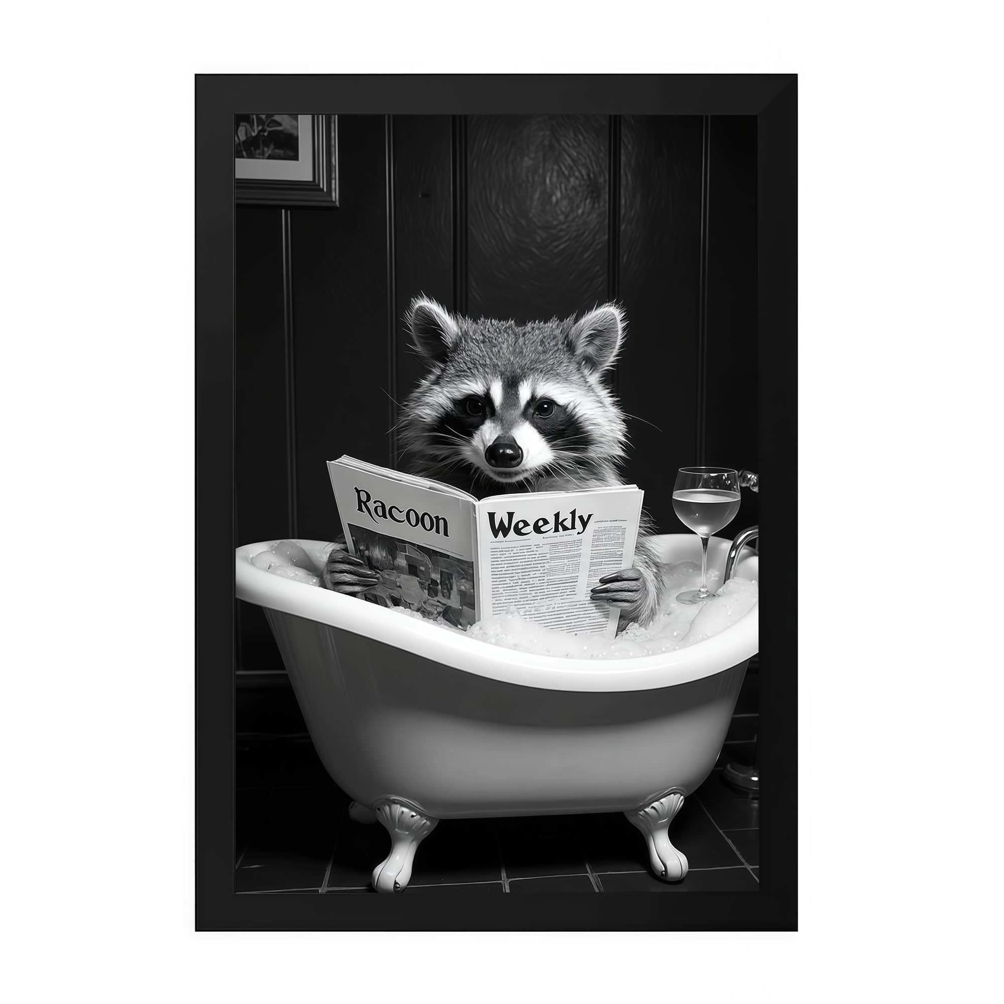 The Castle Decor Funny Raccoon Bathtub Newspaper Wall Art 8x12 Inch - The Castle Decor