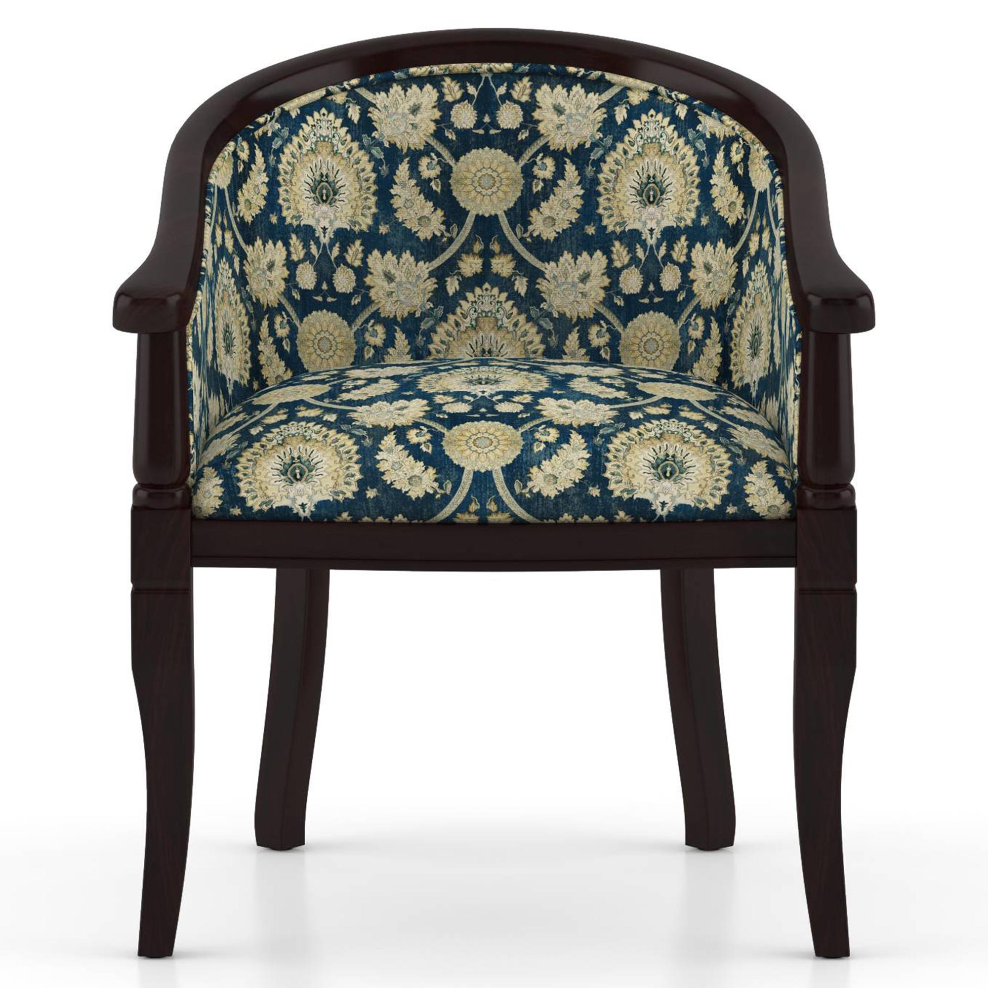 Florence ArmChair in Blue Floral Damask and Mahogany Finish