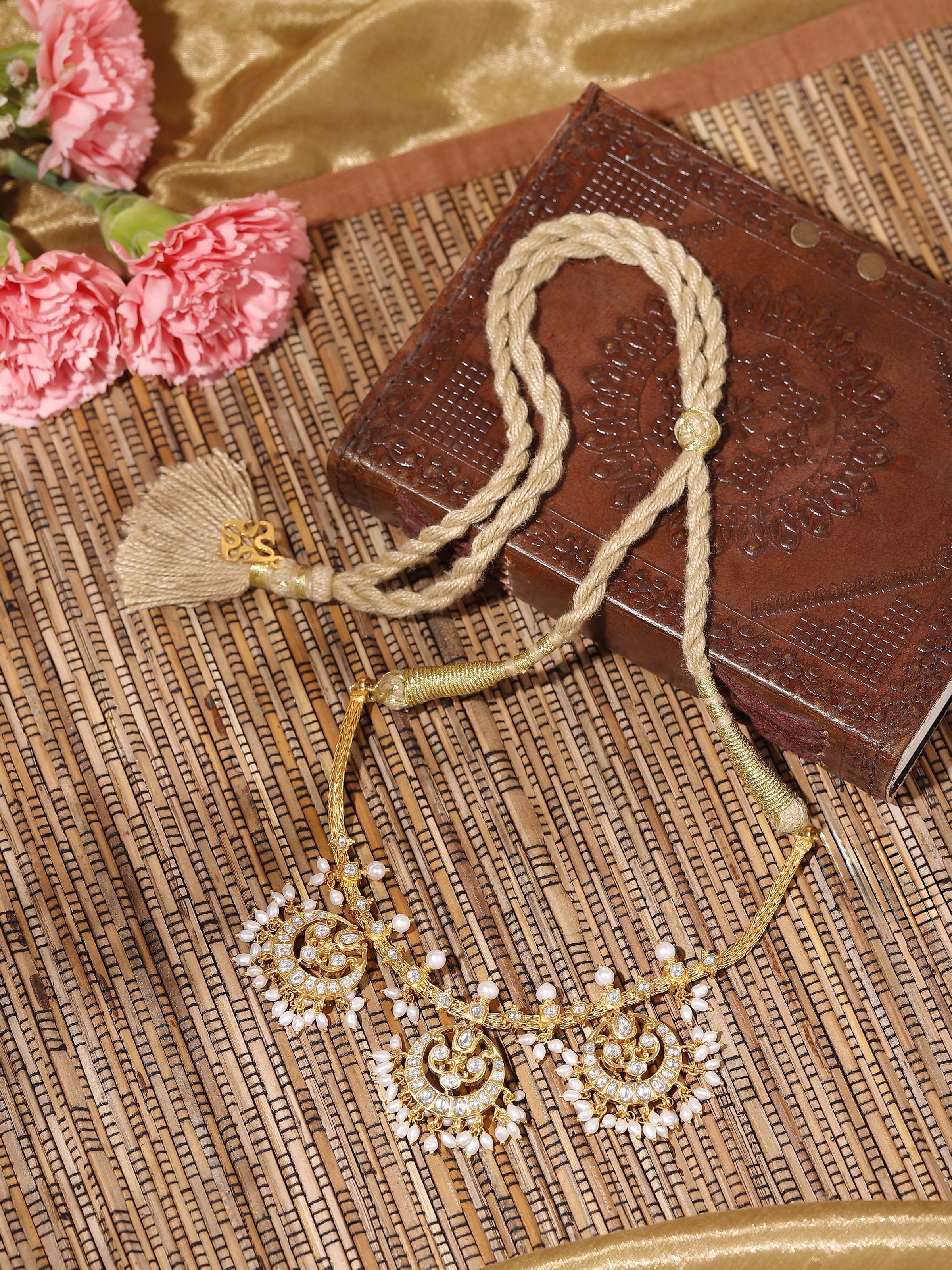 Lifestyle view of Guttapusalu Silver Choker worn with a deep neckline outfit.