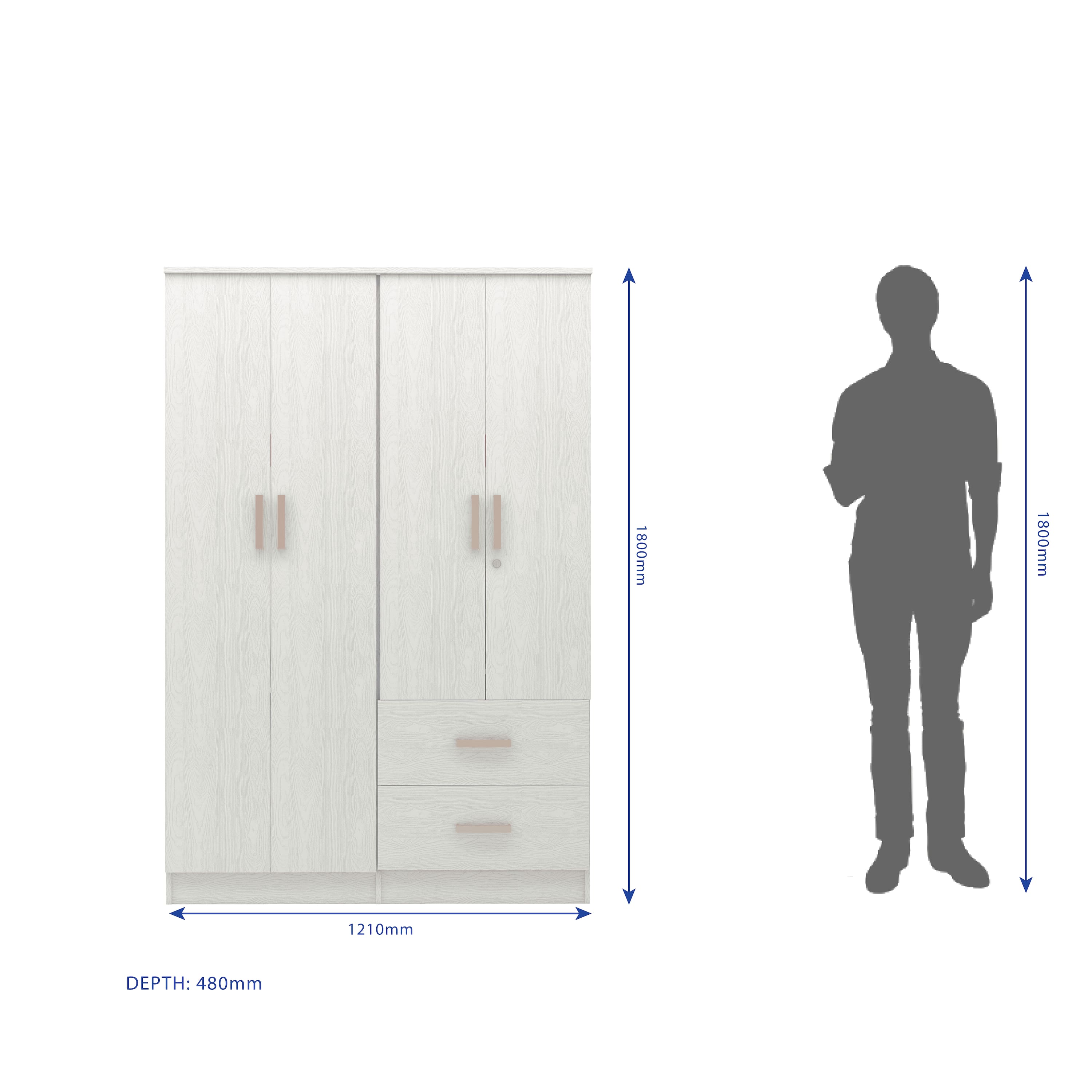 Ren 4 Door Engineered Wood Wardrobe in Silver Oak Finish