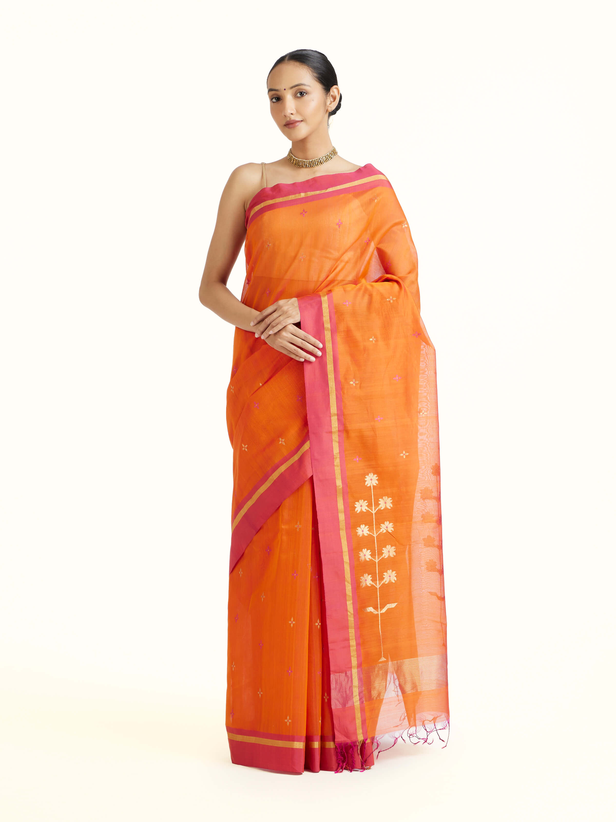 Rust Mulberry Silk Cotton Chanderi Saree