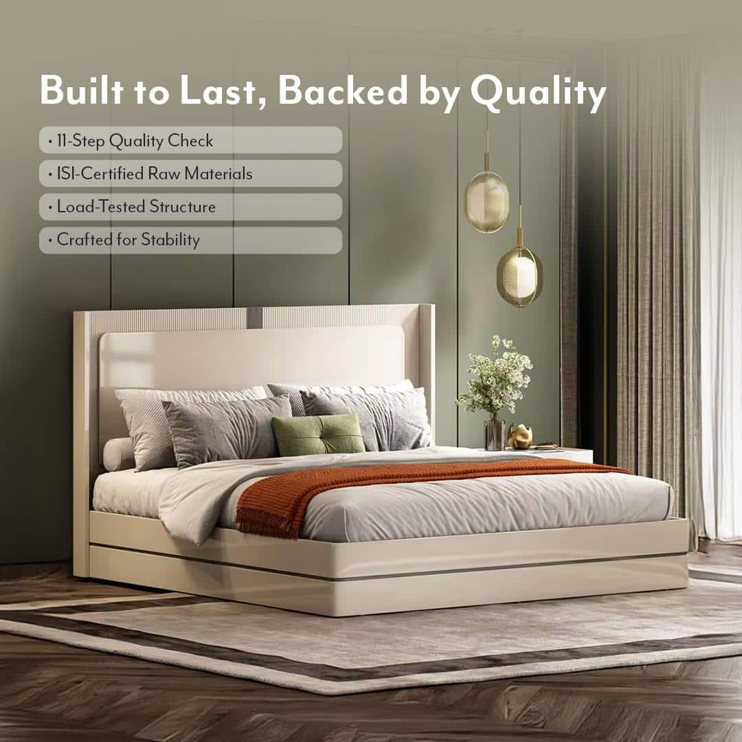 Naomi King Bed In High Gloss Beige Finish