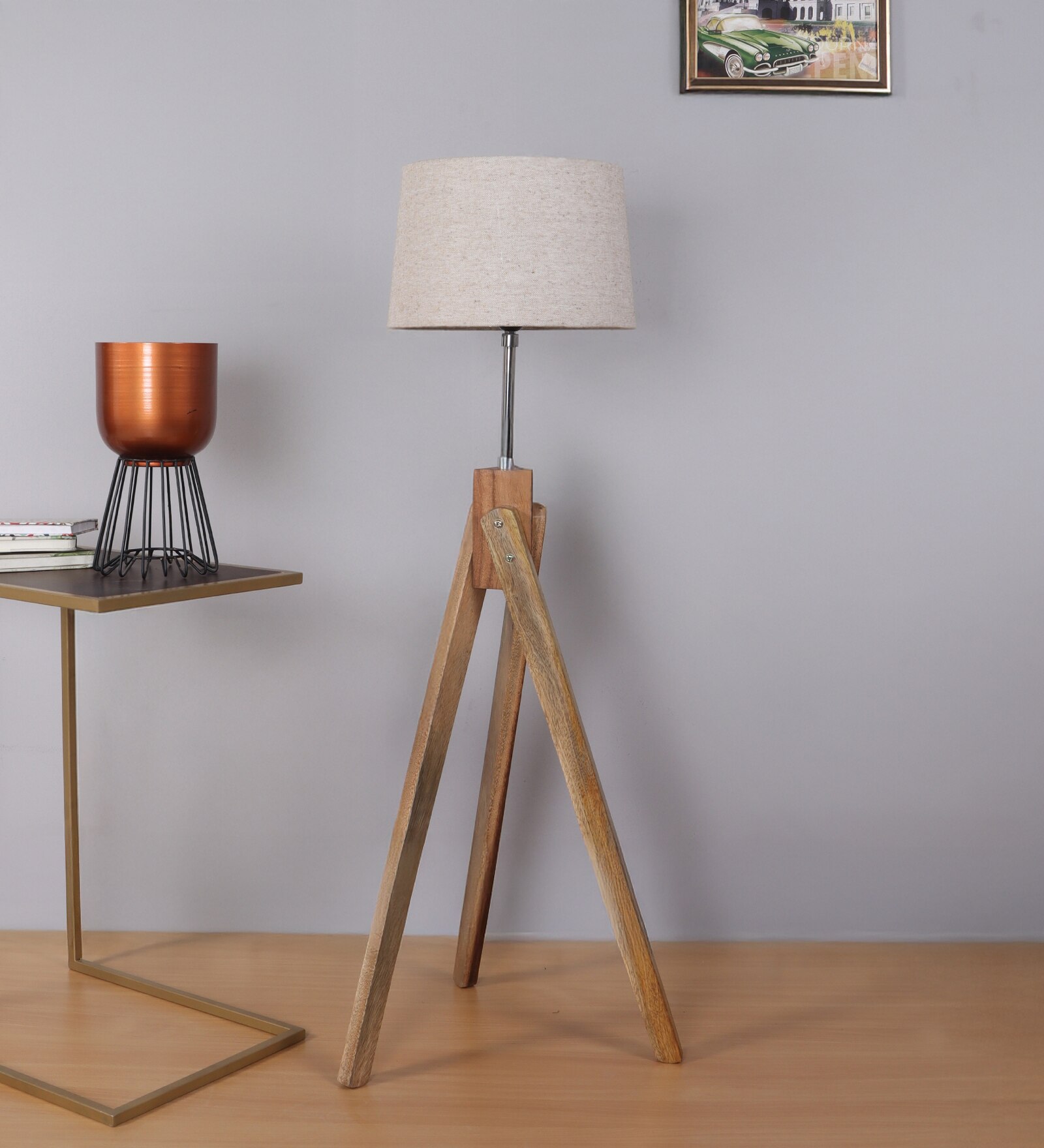 Crisscross Floor Lamp with Natural Wood Shade