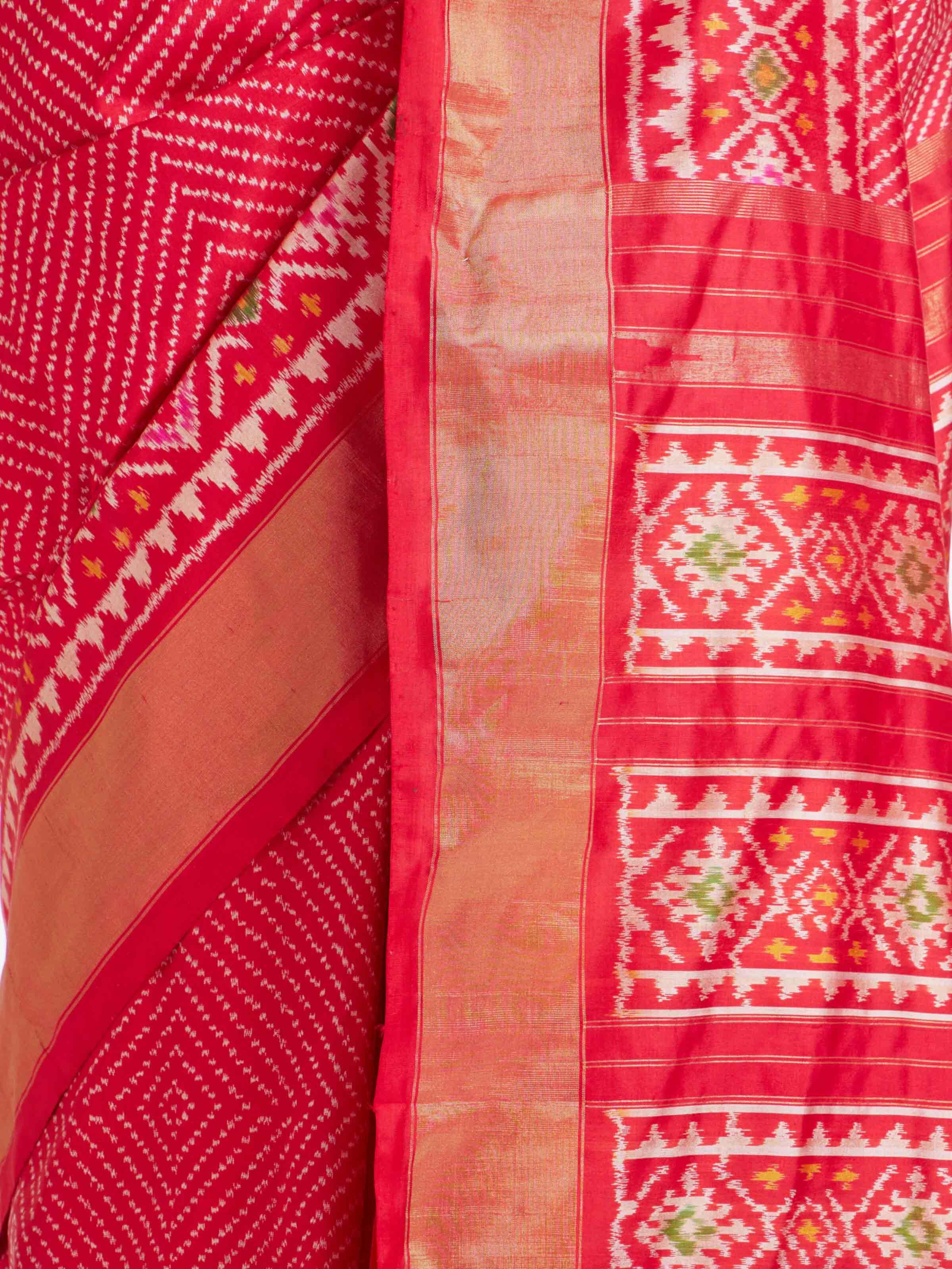 Red Weft Ikat Silk Saree