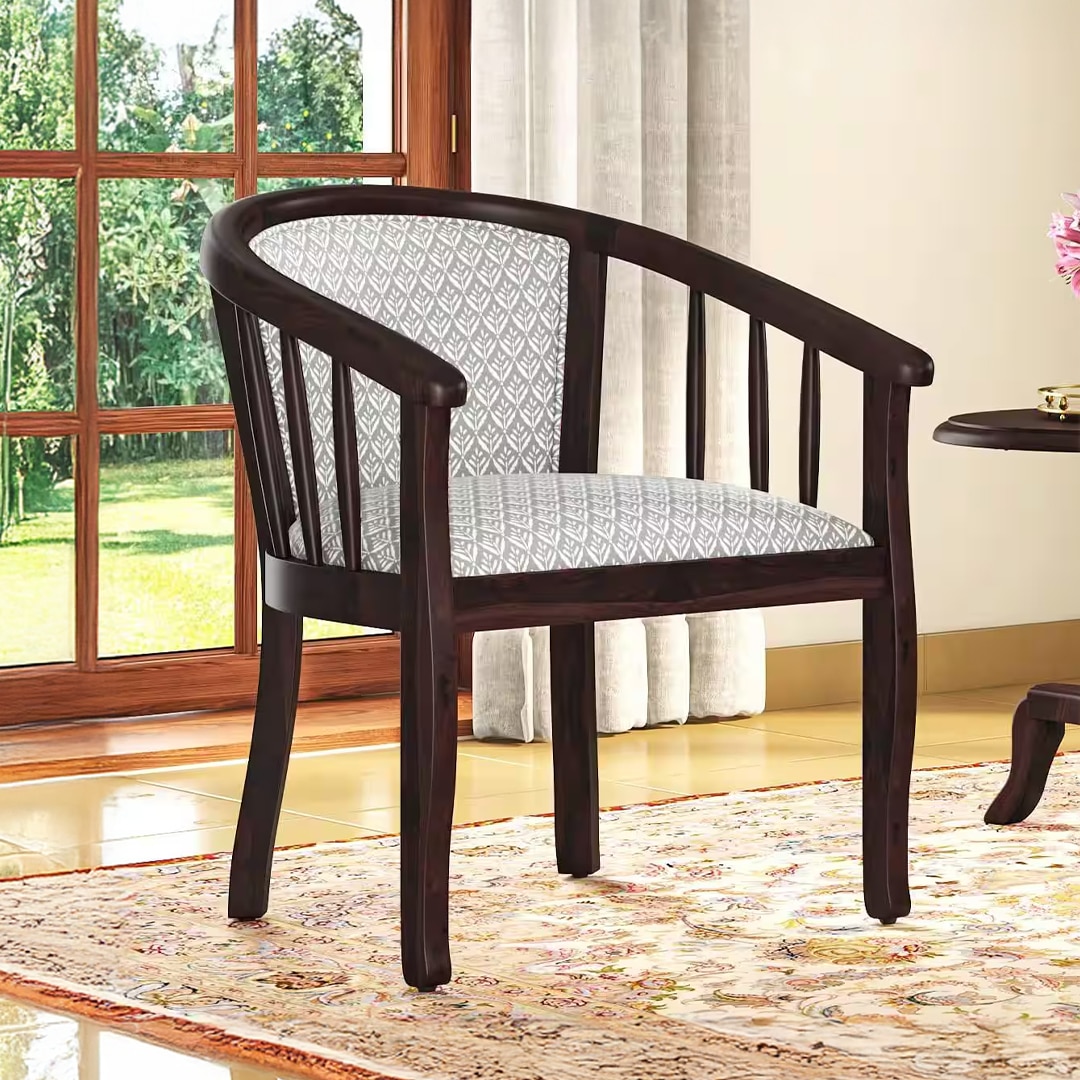 Bella Solid Wood Lounge Chair Finish Mahogany Grey Floral Azco Colour