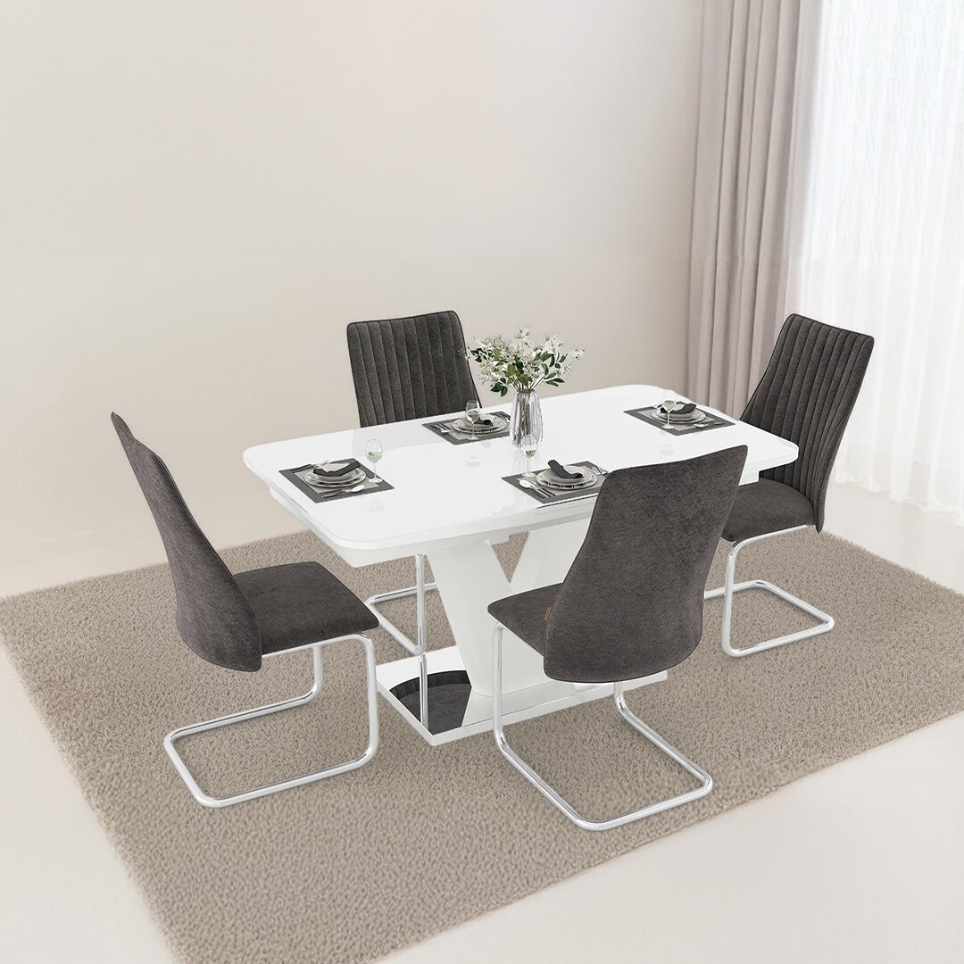 Caribu 4 To 6 Extendable - Ingrid 4 Seater Dining Table Set (Colour- Dark Grey)