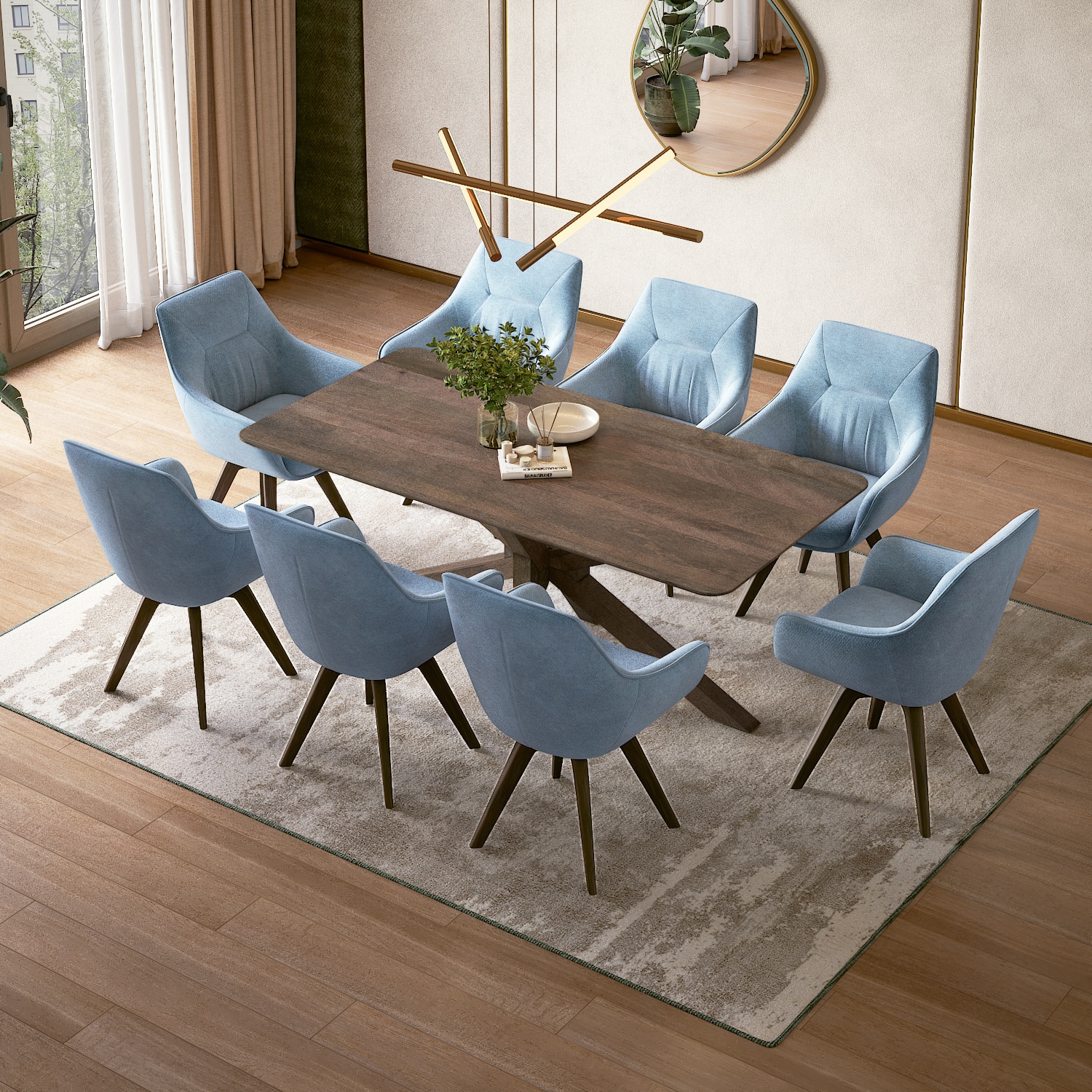 Anderson Solid Wood 8-Seater Dining Table With Set of 4 Wella Dining Chair