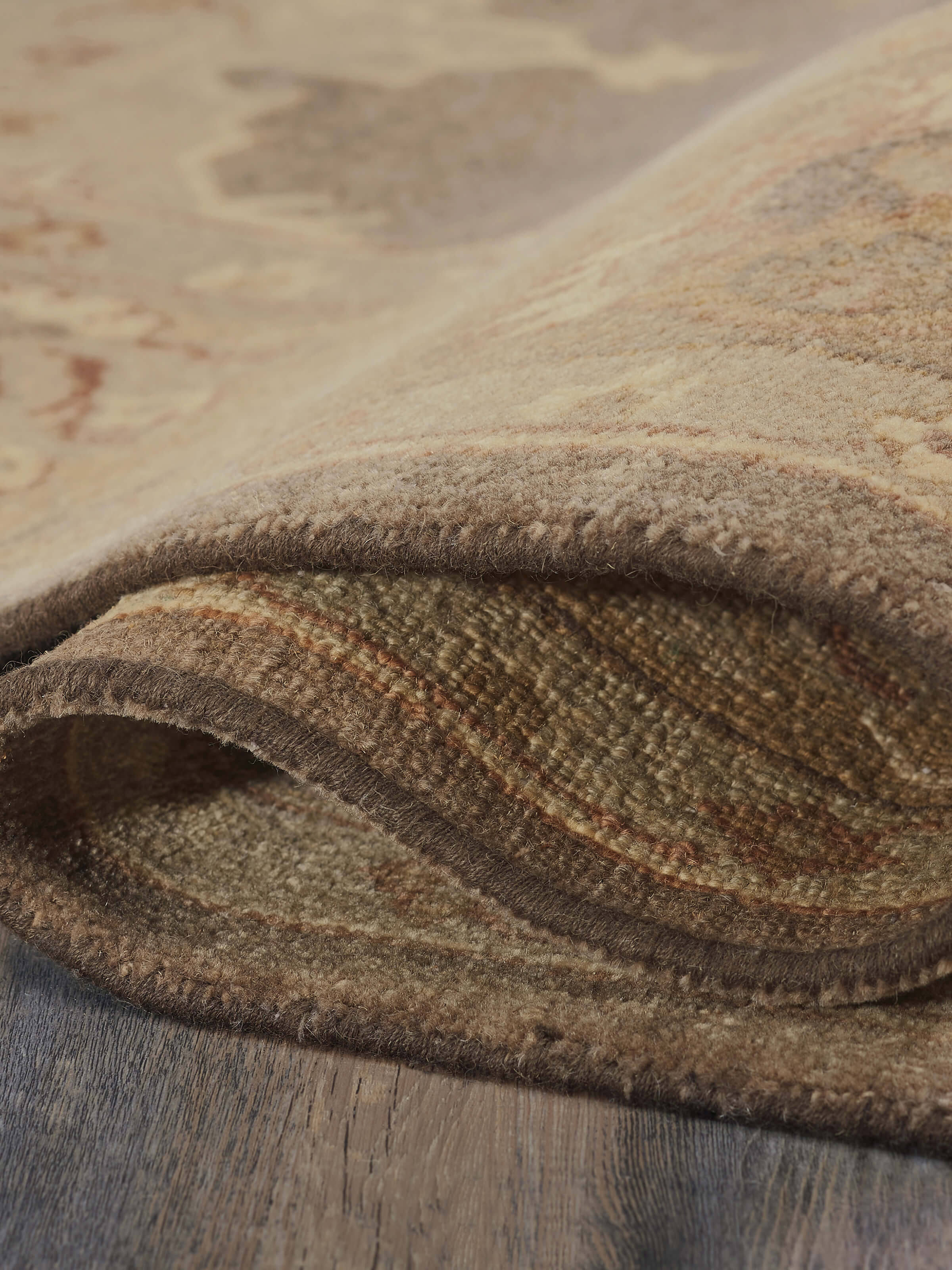 Side view showing the thickness and quality of the rug edges