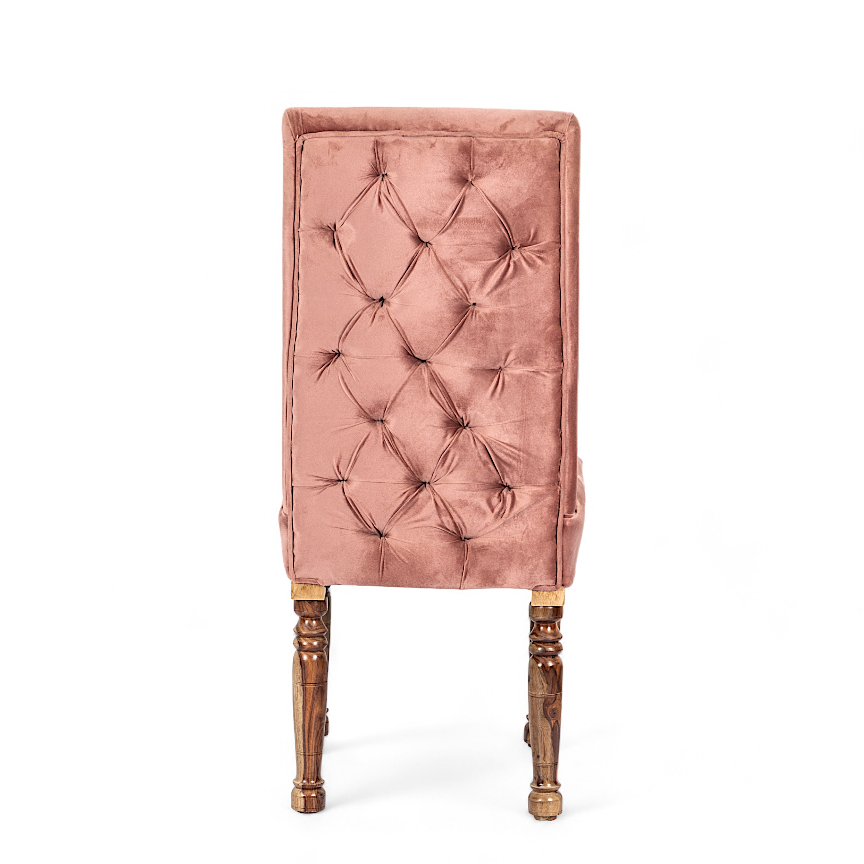 Rosslyn wood Accent Set of 2 Dining Chairs in Coral Pink Velvet Upholstery with TEAK FINISH