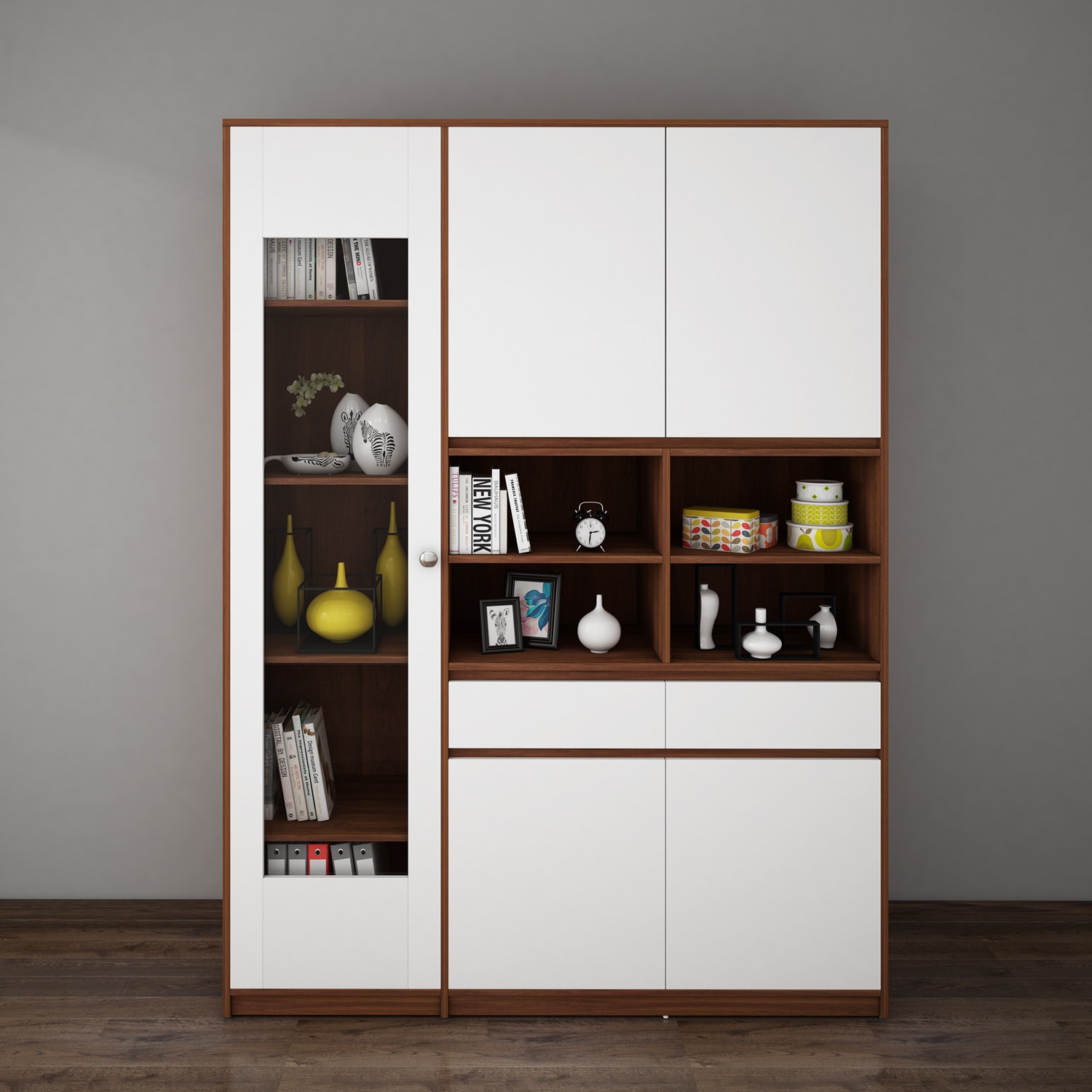 Noble Multi Storage Cabinet Walnut And Frosty White - Woodbuzz