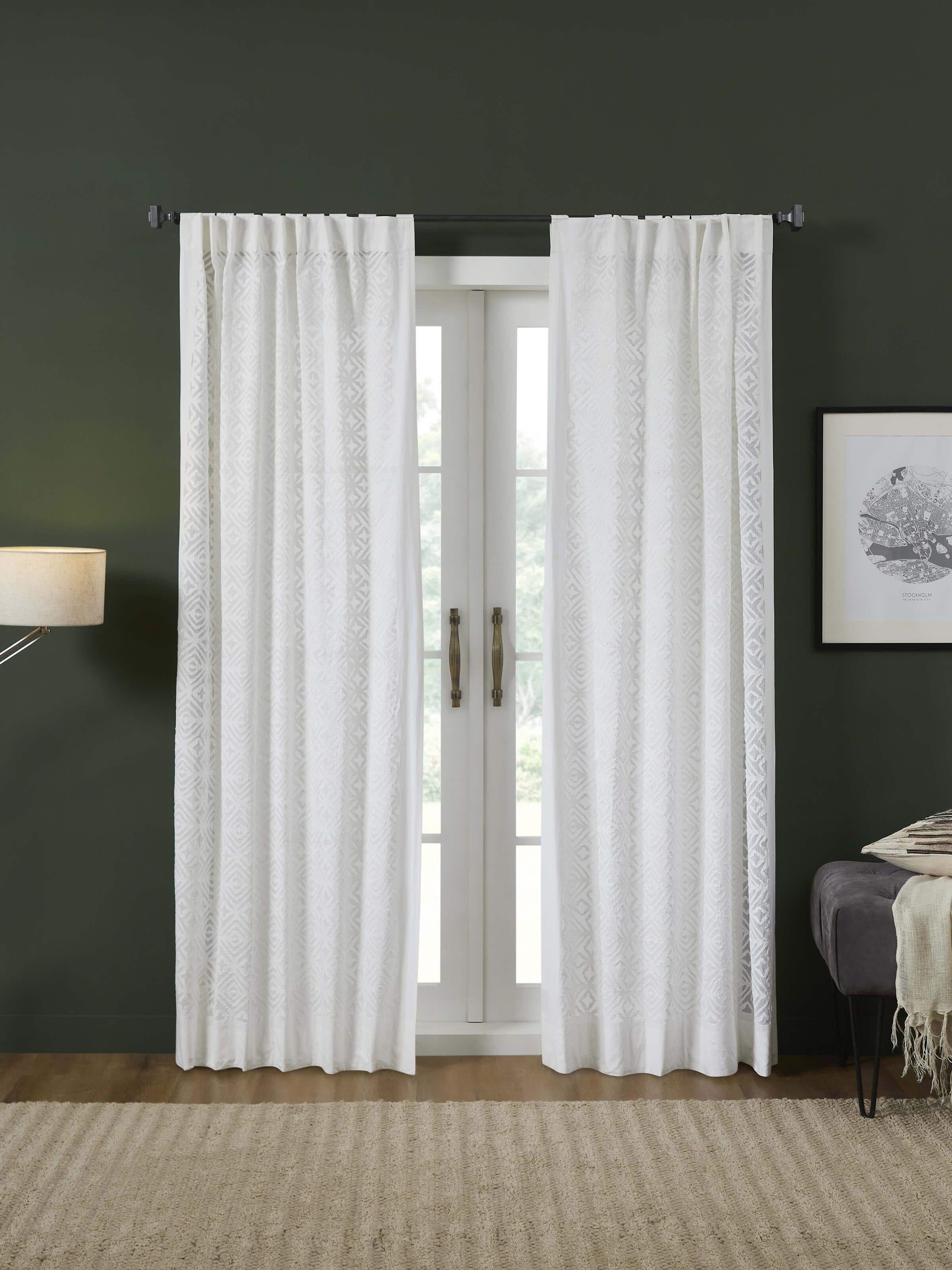 Mandana White Allover Cotton Applique Curtain (7 Ft)