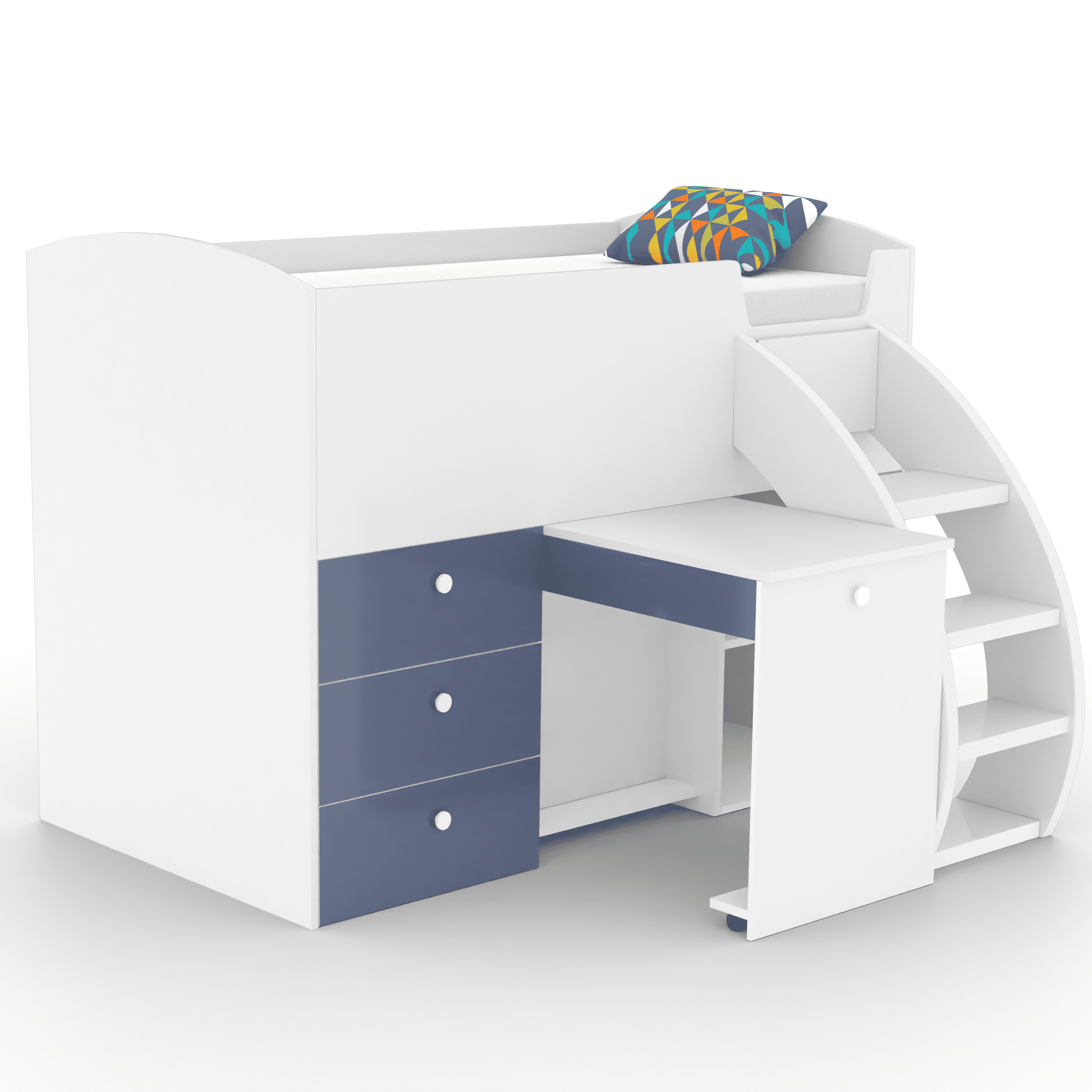 Fun House Loft Bed Ith Integrated Pull Out Desk  White In White Colour