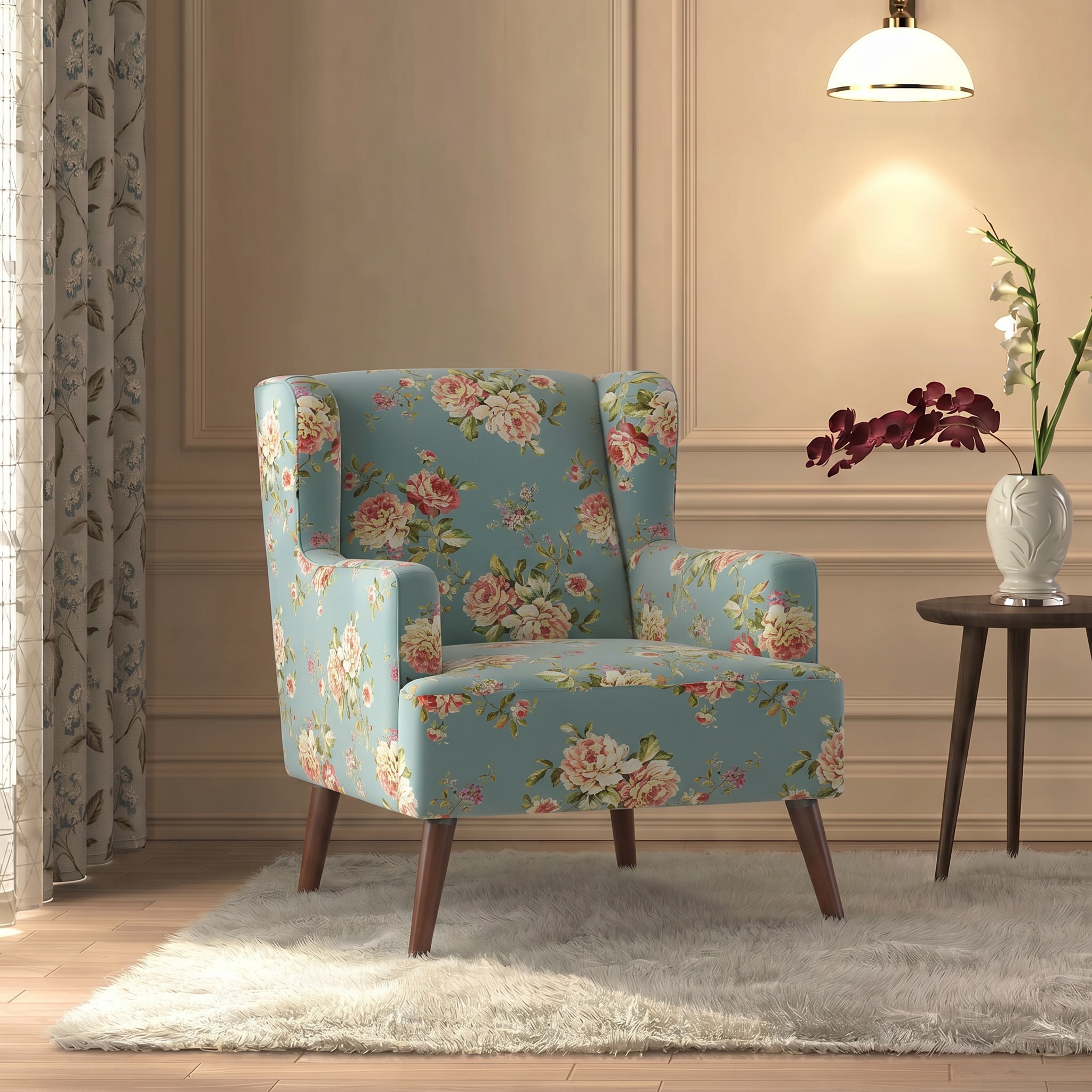 Brando Fabric Arm Chair in Dusty Teal Glamour Colour - Urban Ladder