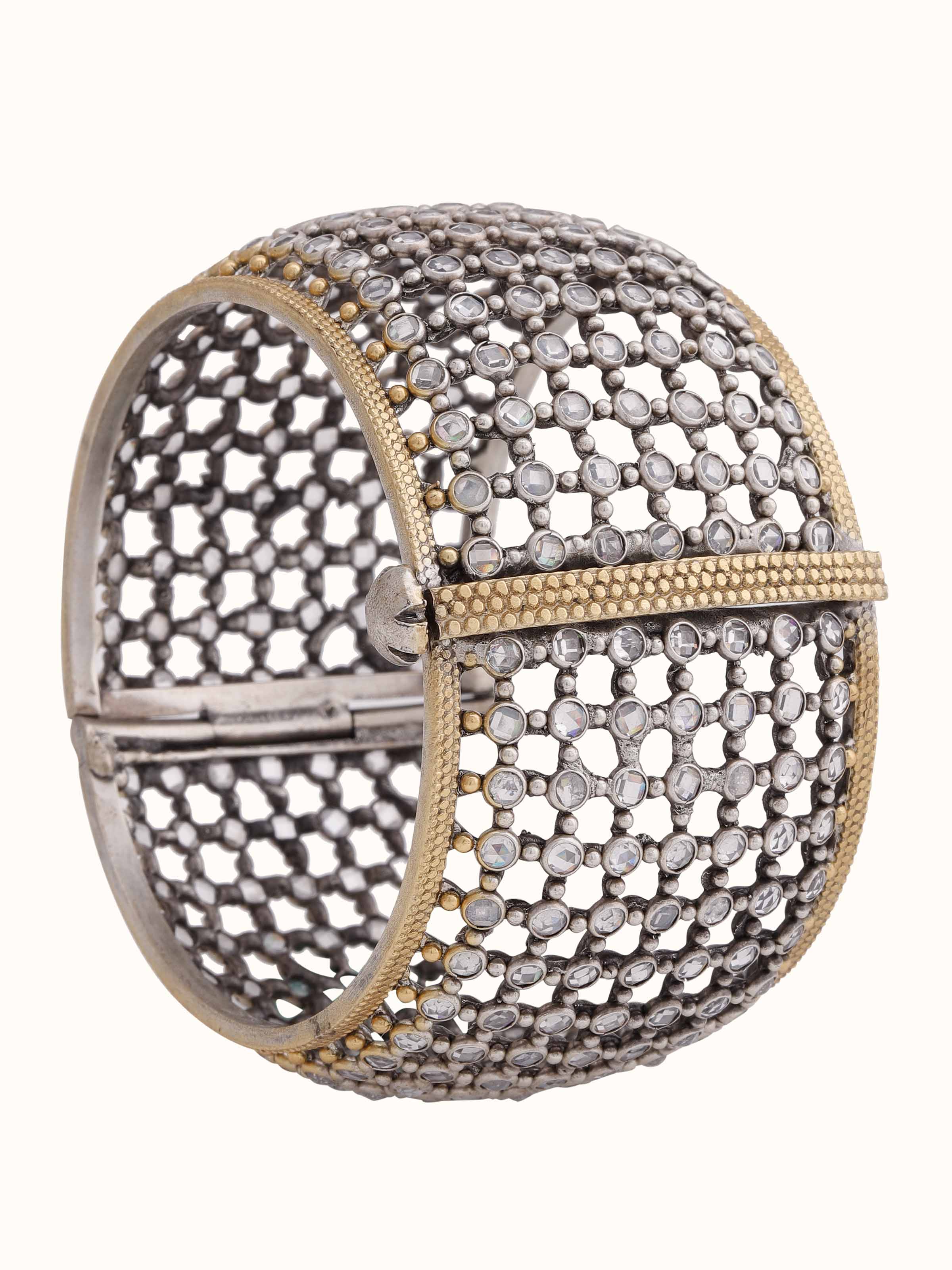 Front view of Silver Smithing bangle featuring a sleek open-ended design with hammered texture.