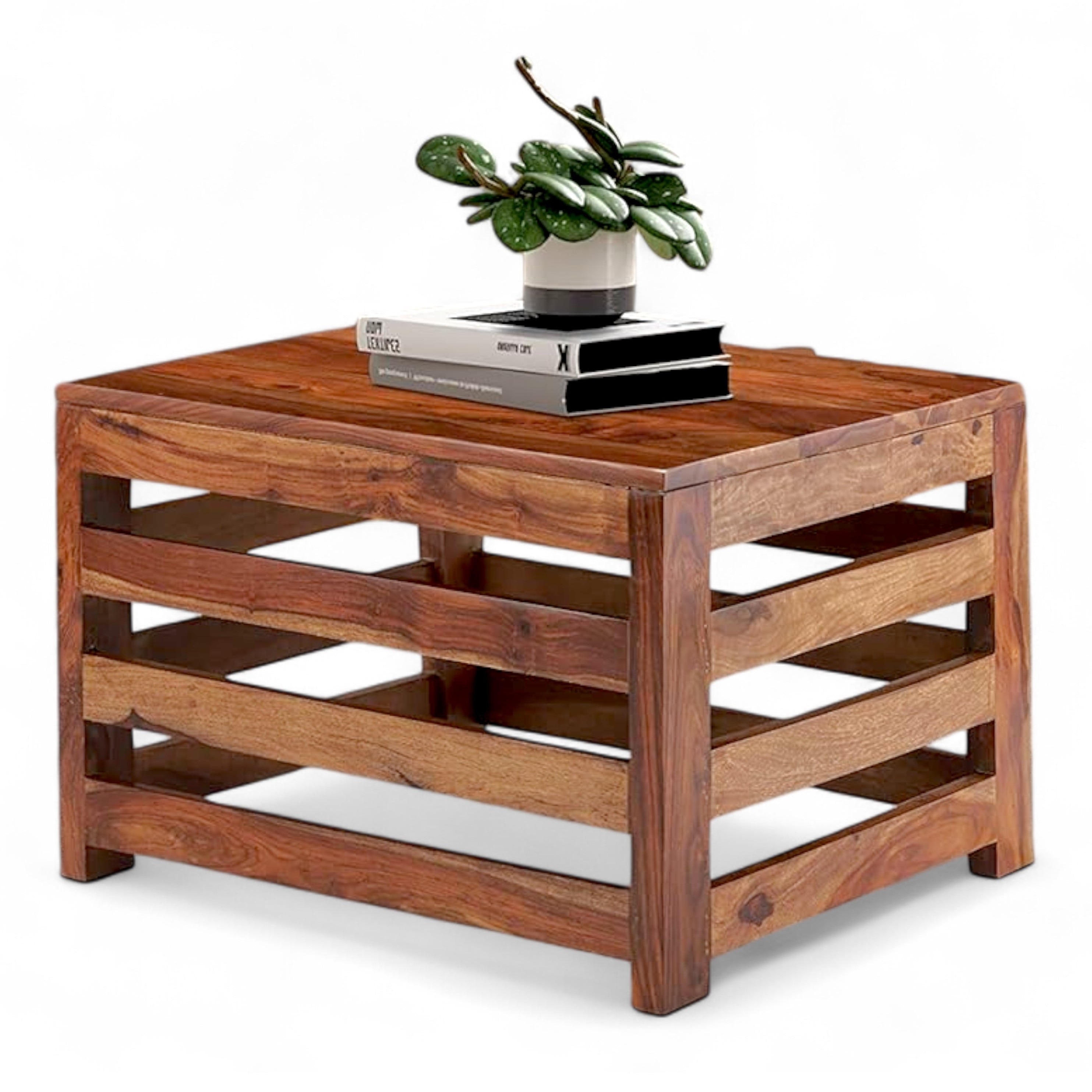 Kingsville Sheesham Wood Contemporary Square Coffee Table In Natural Teak Finish