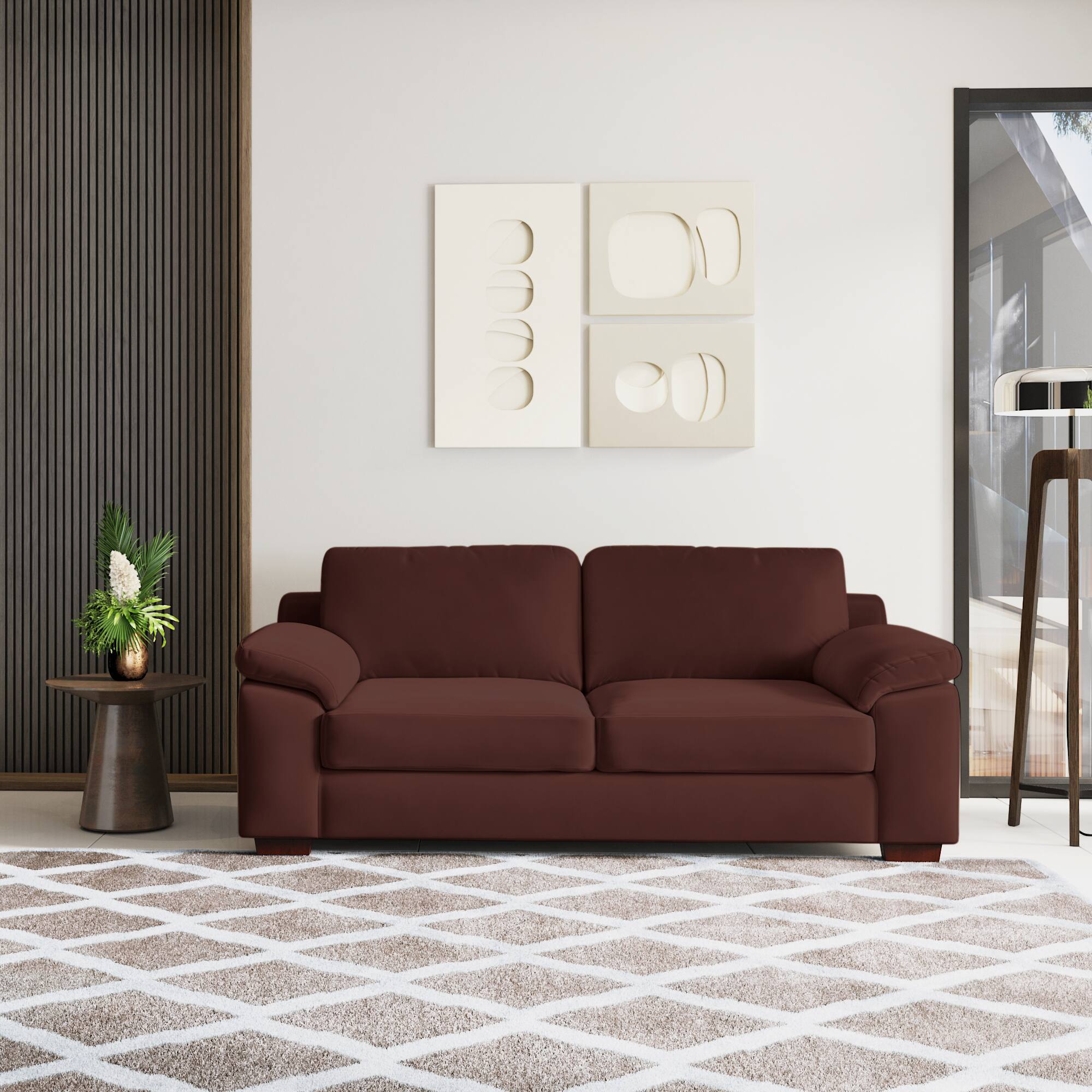 Esquel Premium 3 Seater Fabric Sofa in Deep Crimson Velvet Colour