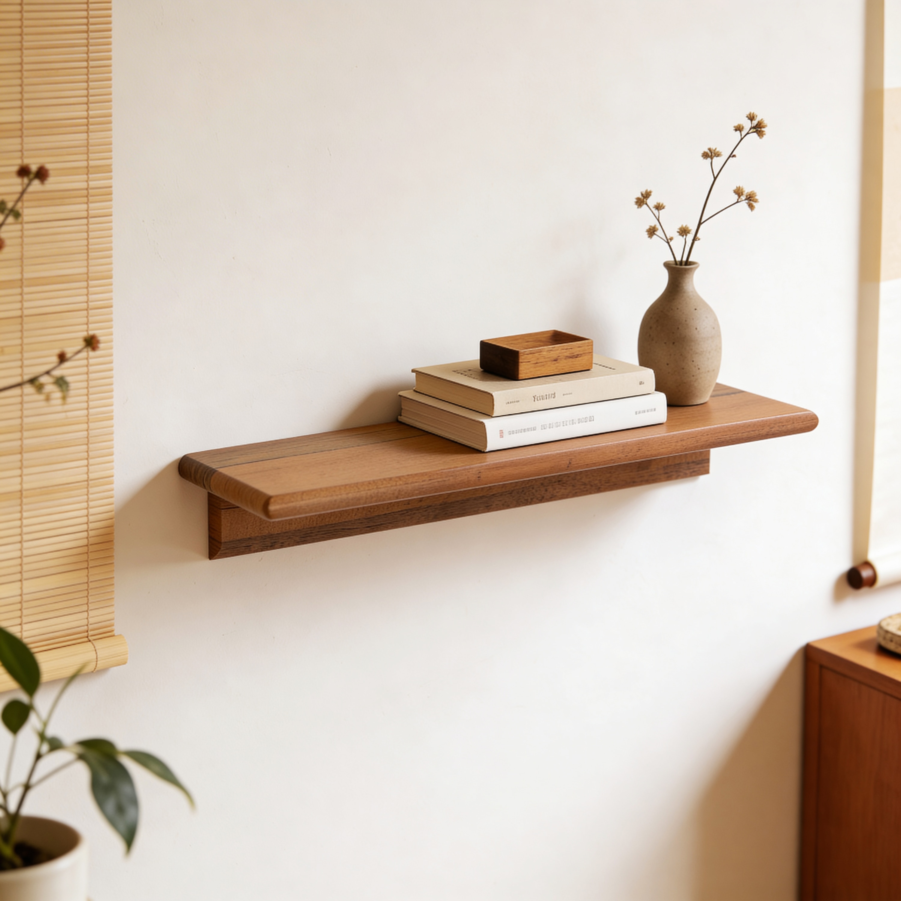 Moda Small Solid wood Wall Shelf In Amber Walnut