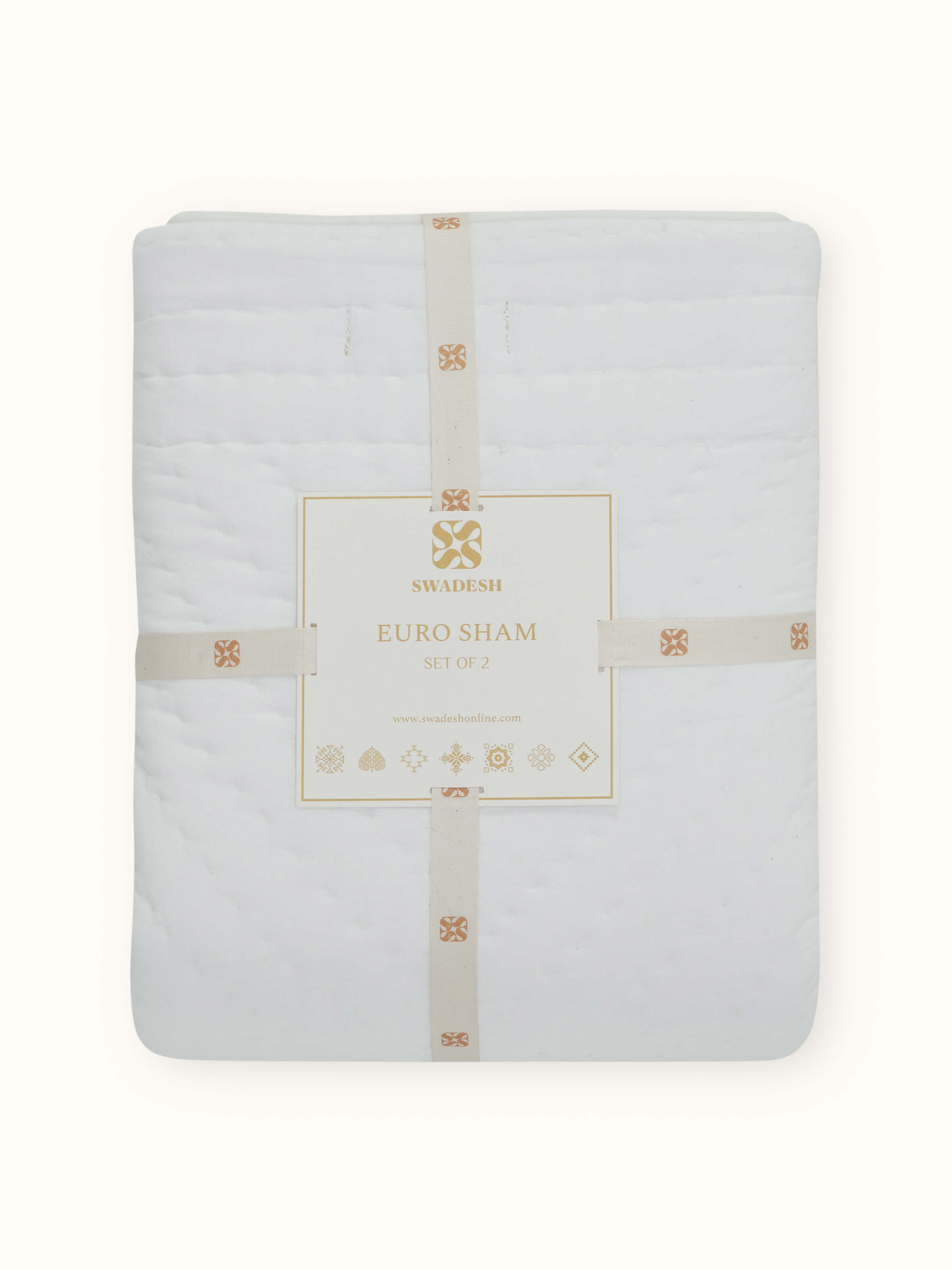 Detailed side view of Kalpanama Ivory Handwoven Buti Euro Shams showing fine cotton texture and weave