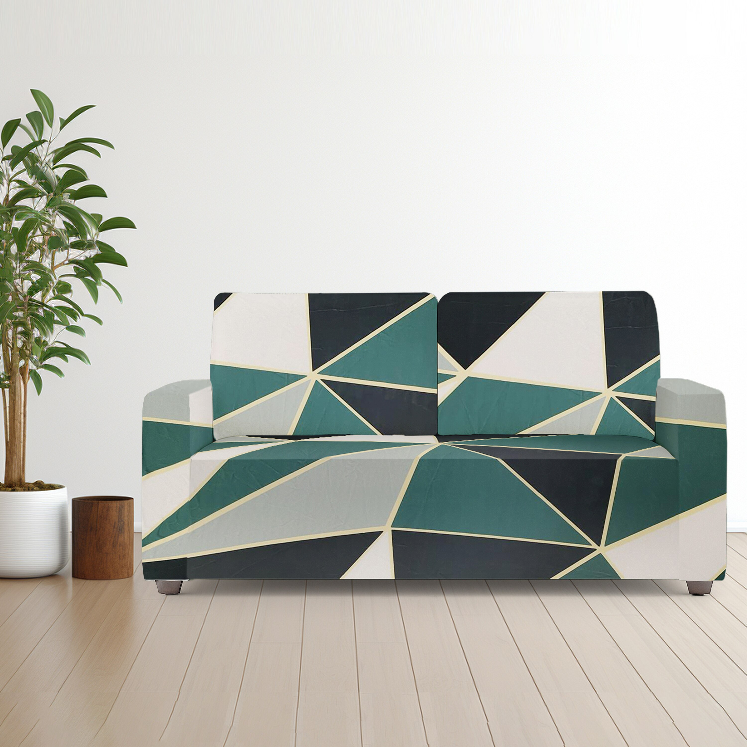 2 Seater Green Triangles Sofa Cover