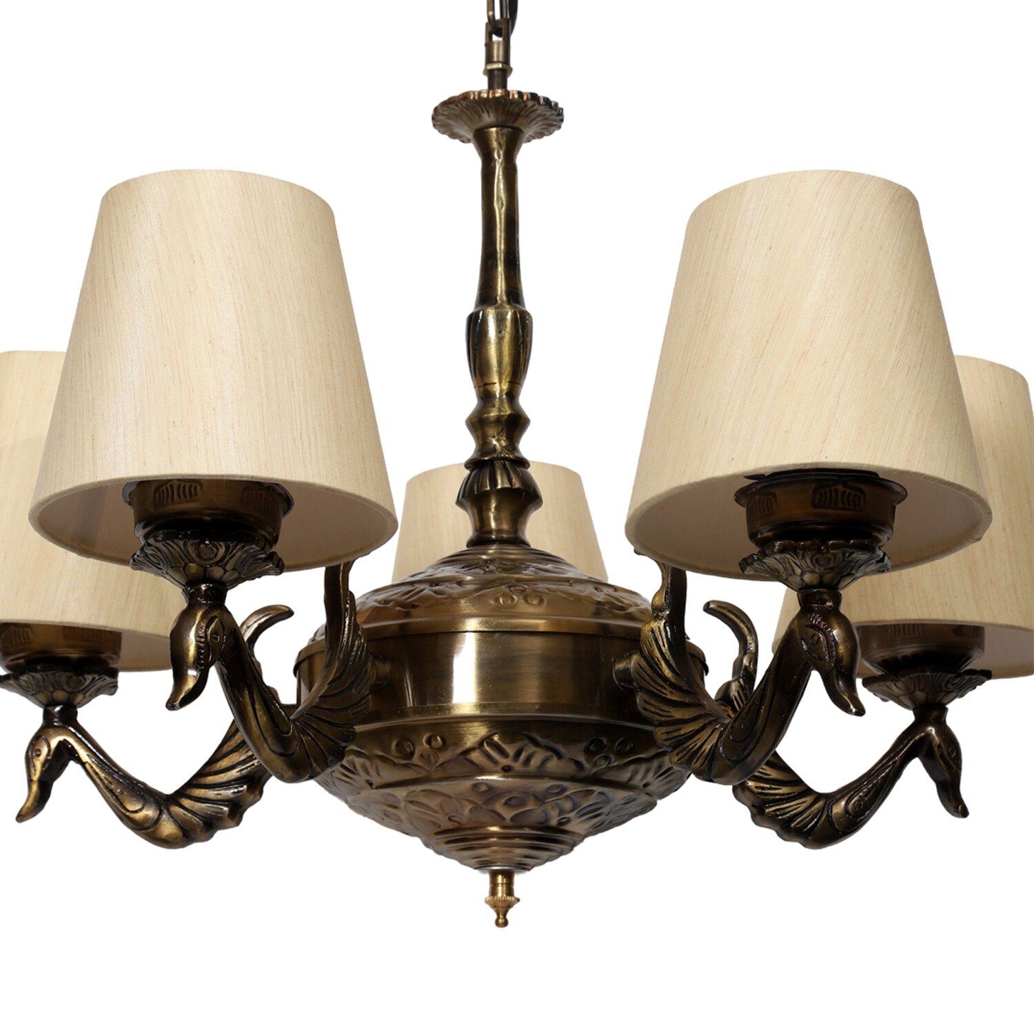 Devansh Gold Antique Wall Mounted Lamp With Off-White Cotton Shade