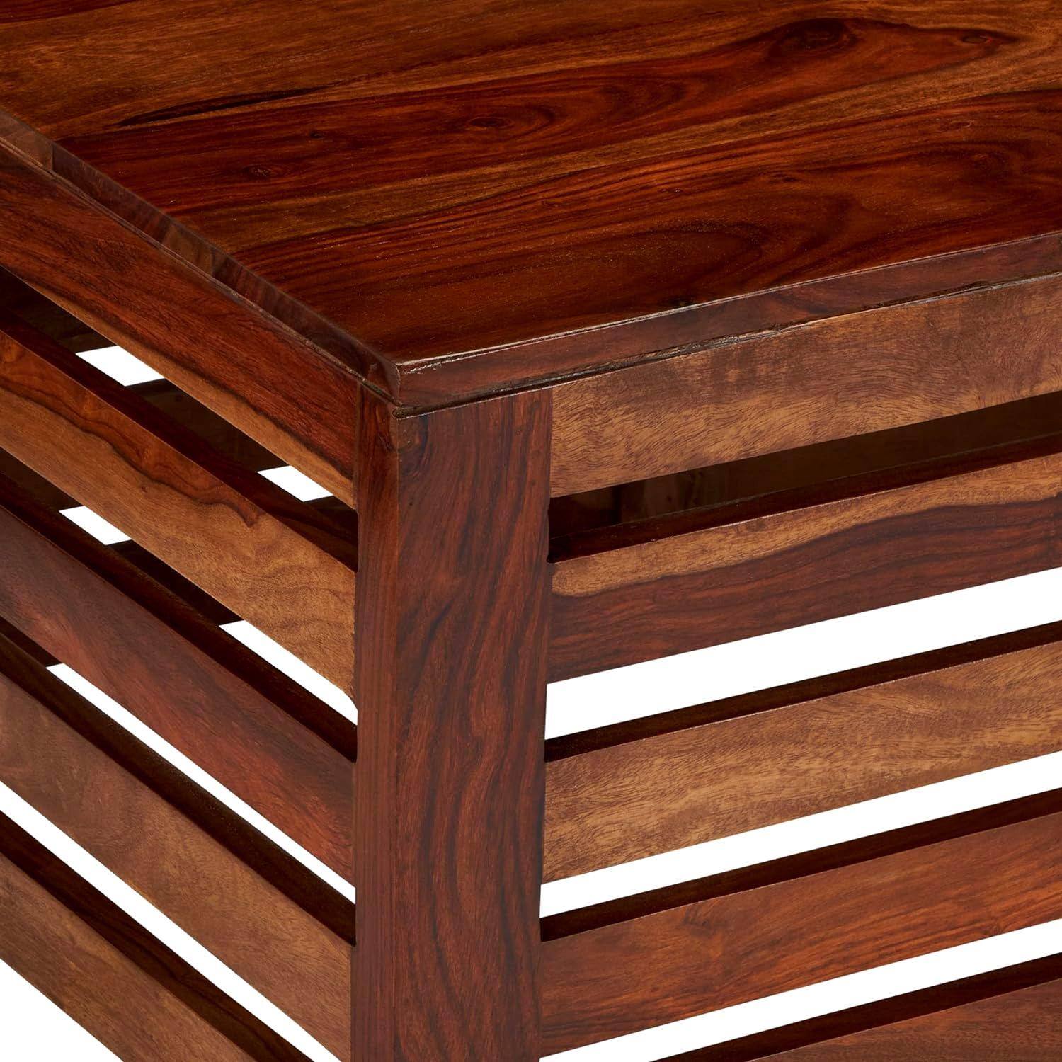 Erickson Sheesham Wood Contemporary Rectangle Coffee Table In Natural Teak Finish