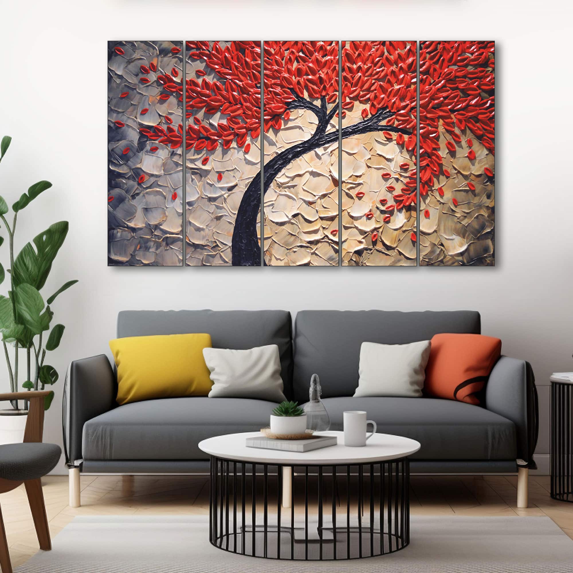 The Castle Decor Flower Tree Abstract Wall Art Set of 5 27x48 Inch - The Castle Decor