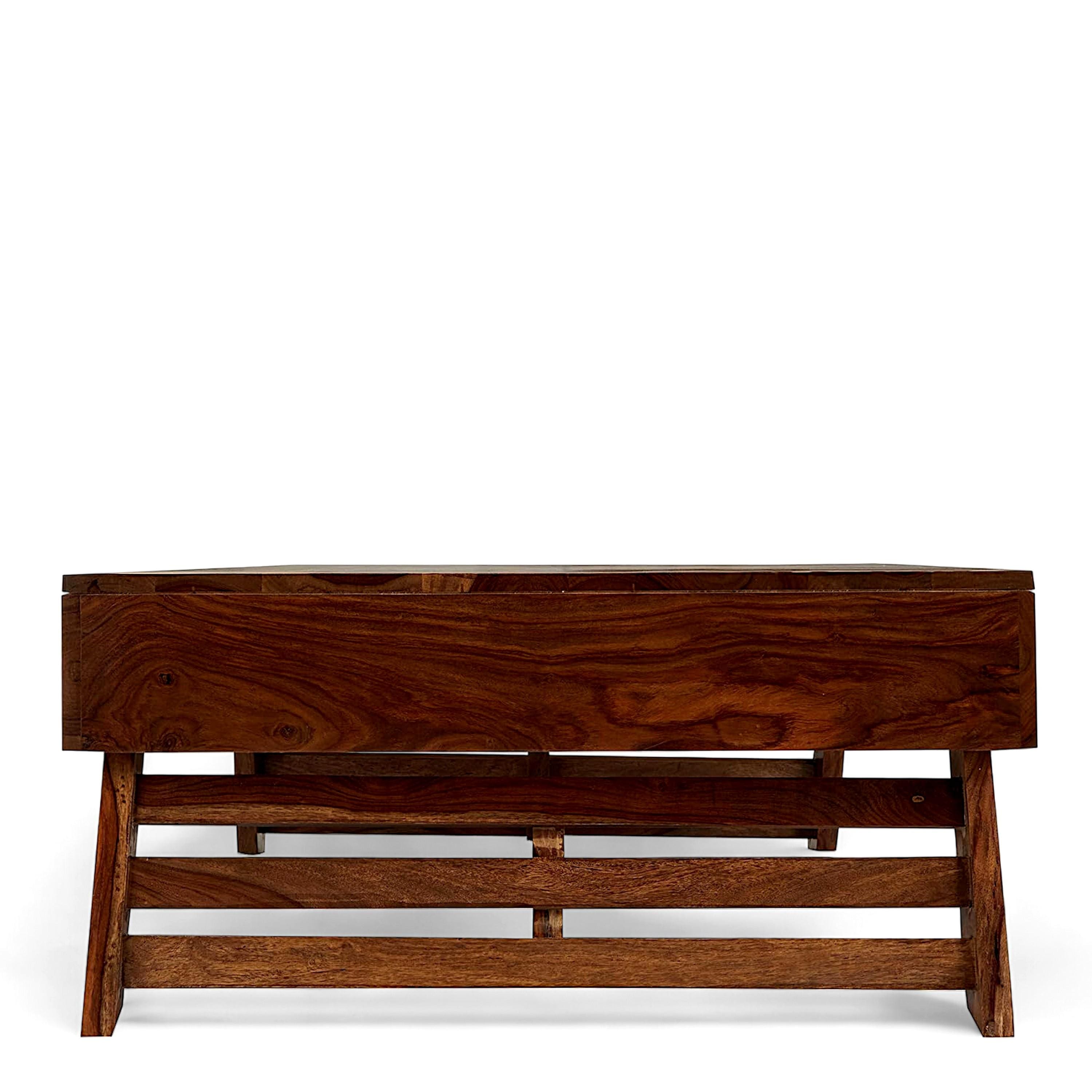Bradford Sheesham Wood Contemporary Square Foldable Coffee Table In Natural Teak Finish