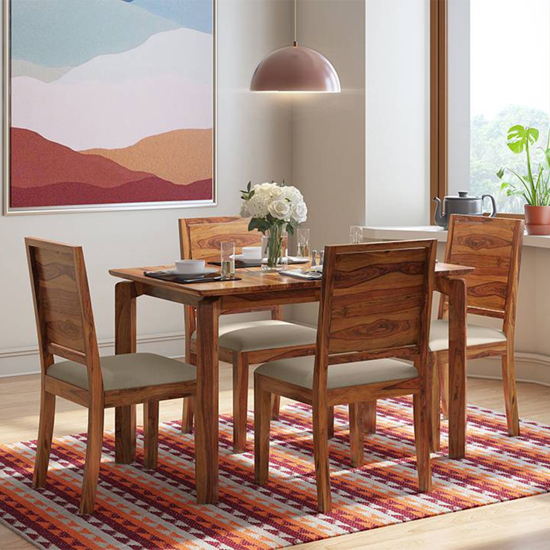 Oribi  Solid Wood Dining Chair in Teak Finish - Set of 2 - Urban Ladder