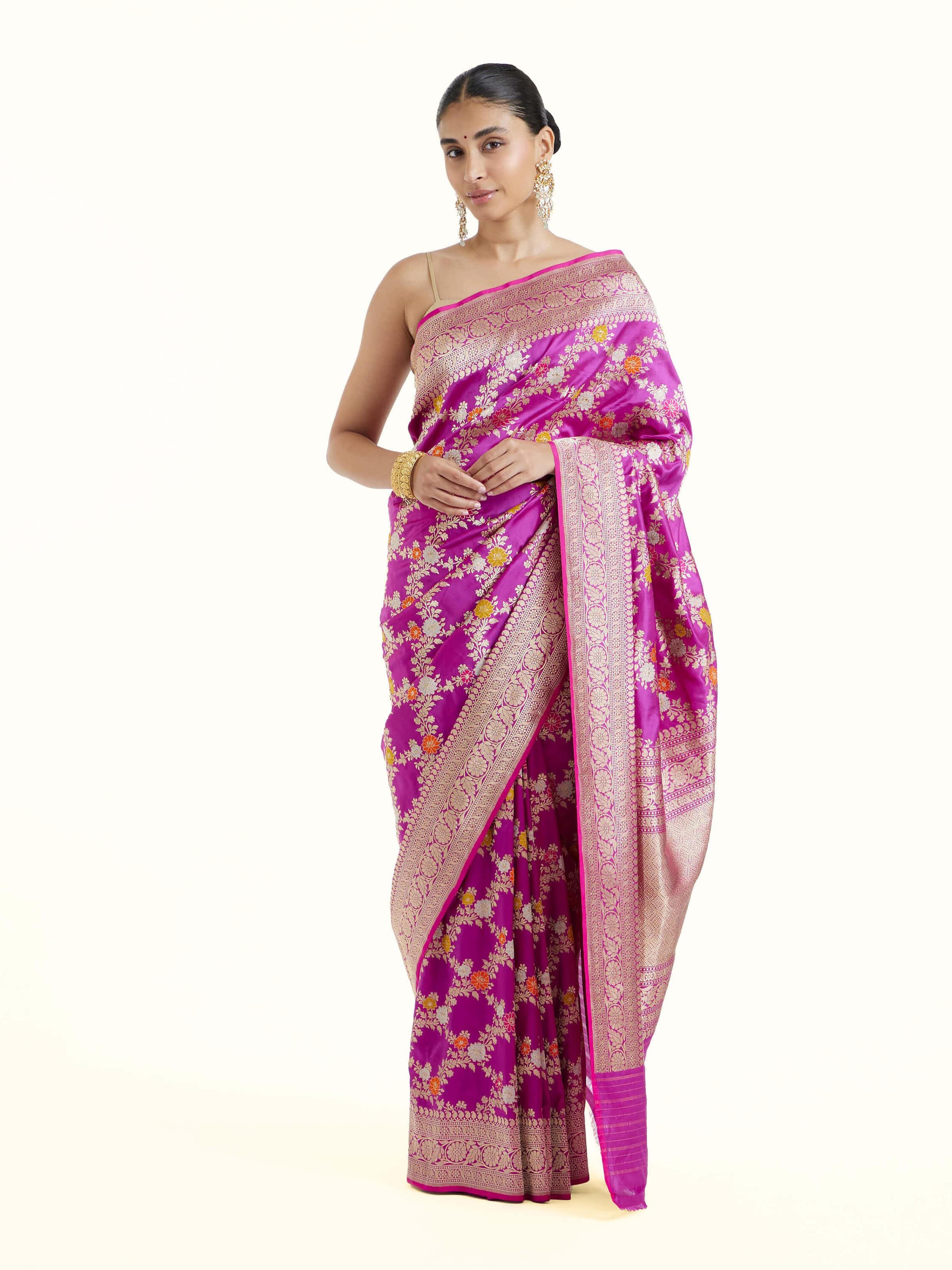 Magenta Banarasi Silk Kadwa Jaal Saree