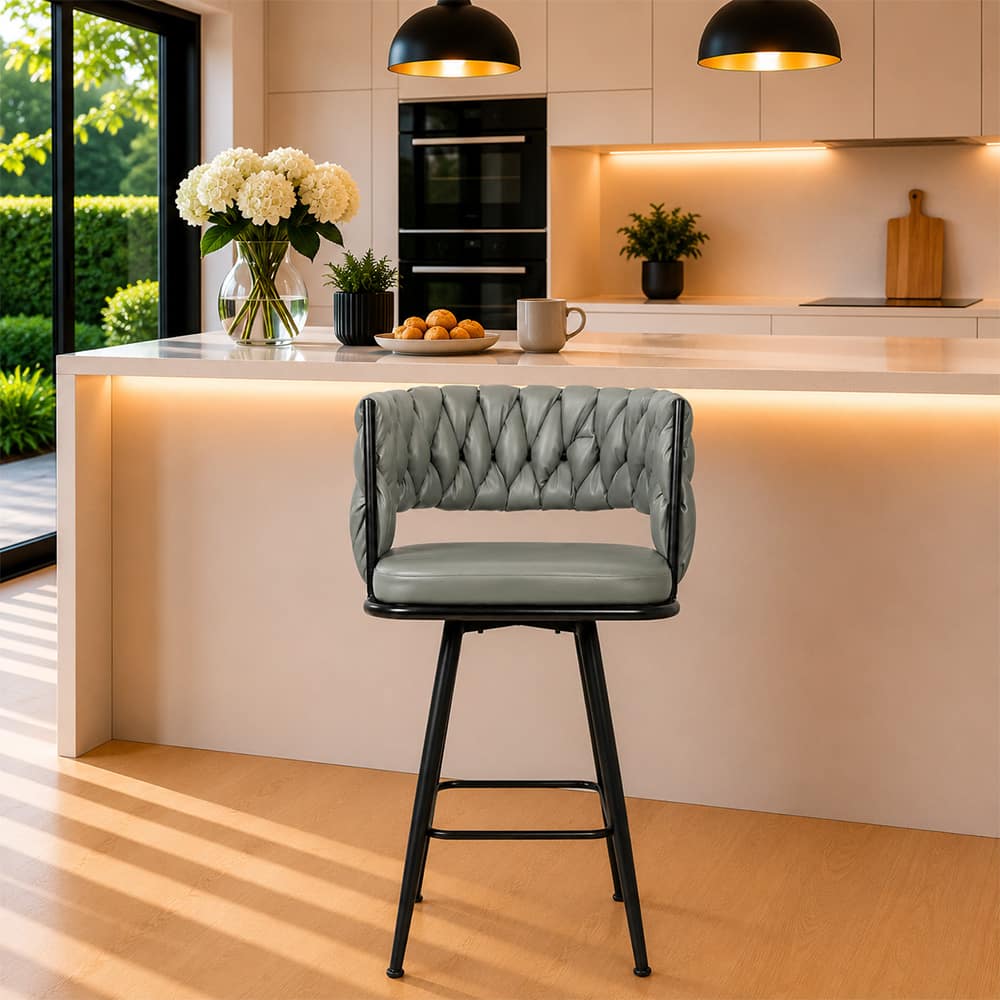 Doe Buck Presley Braided Faux Leather Bar Stool in Sage Colour - Doe Buck