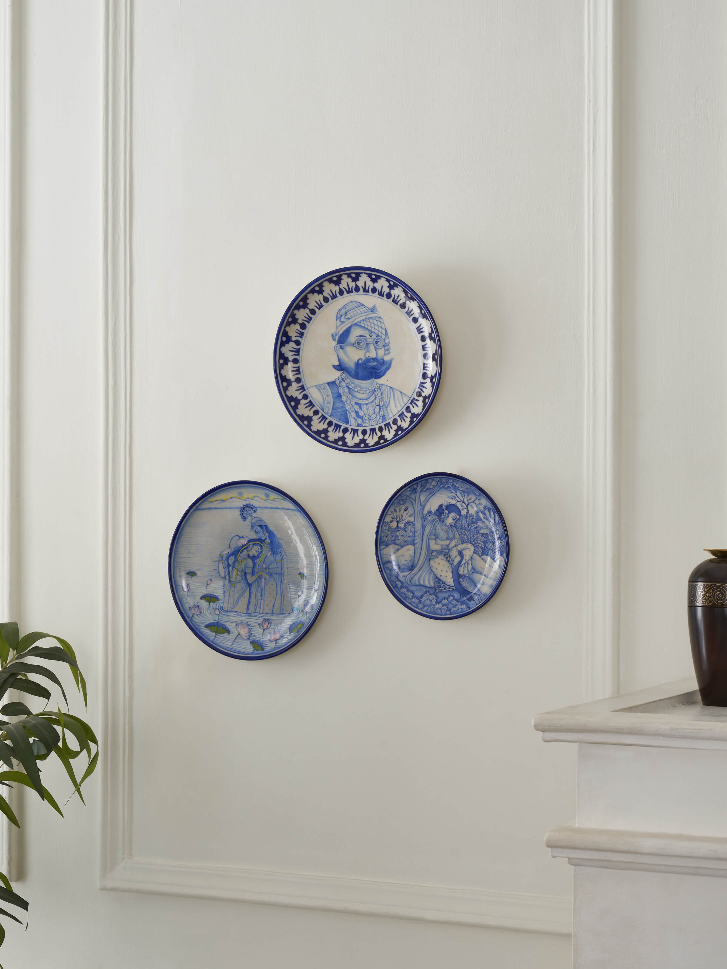 Side view of Blue Pottery Lovers Display Plate, highlighting the beautiful craftsmanship and unique pattern of the pottery.