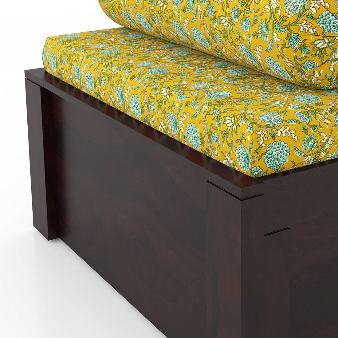 Harvey Diwan in Mahogany Finish with Yellow Fabric Colour